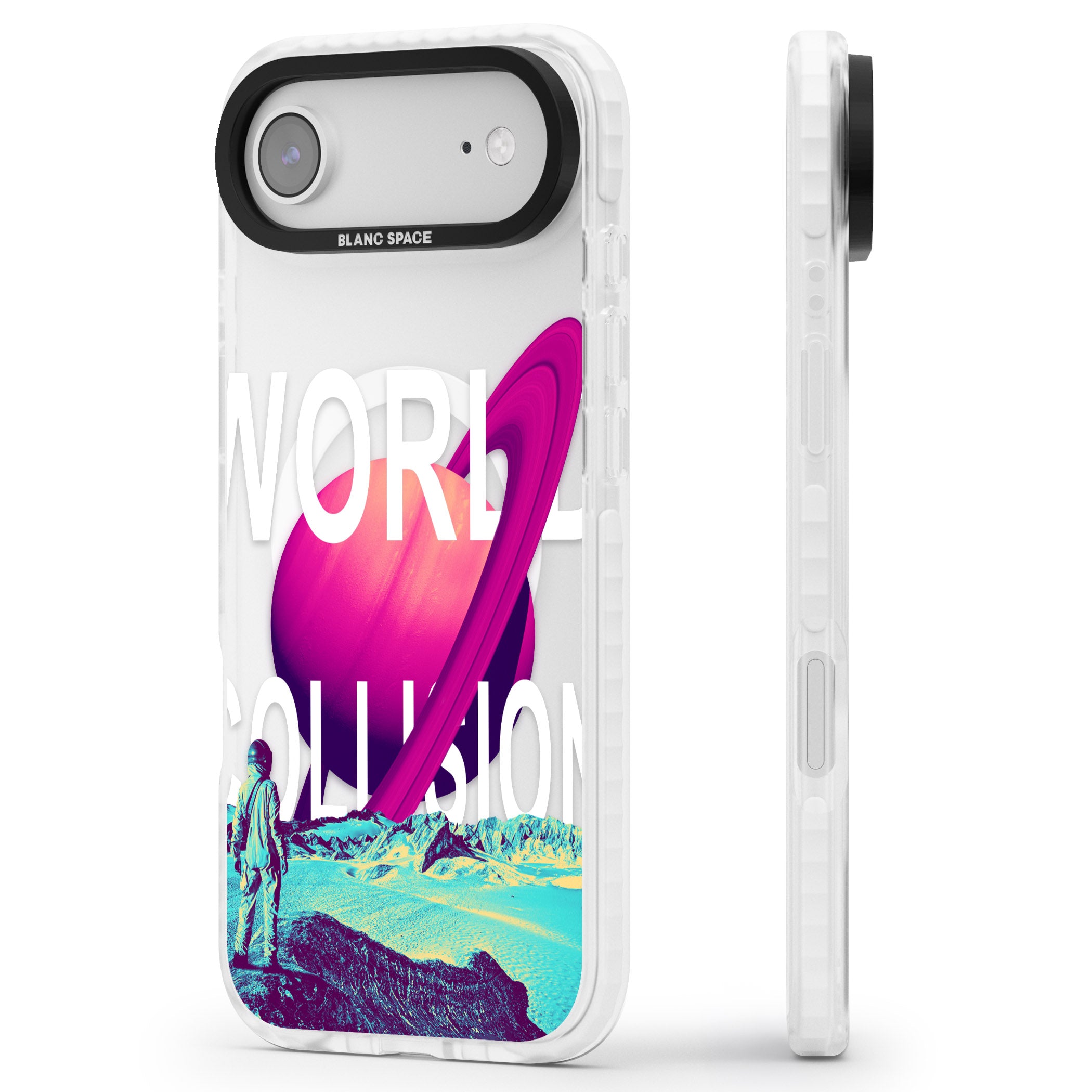 World Collision iPhone 17 Air Impact Pro Clear Phone Case Side Profile
