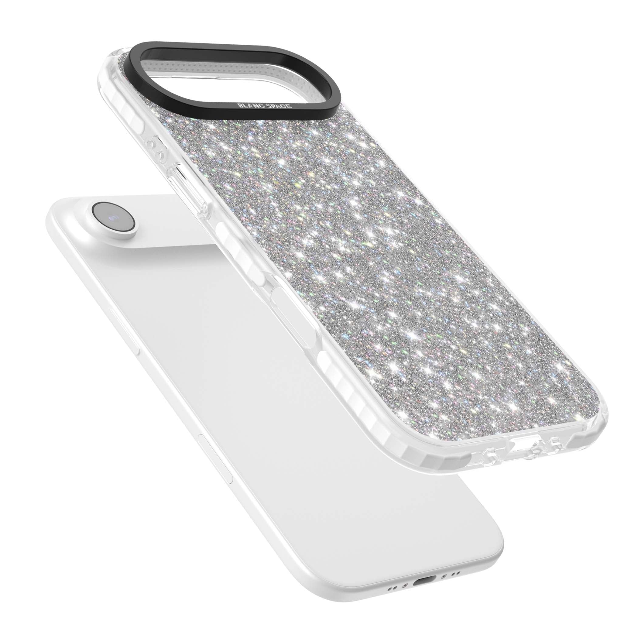 Diamond glam iPhone case featuring silver glitter sparkle and shimmering diamond dust effect | Impact Magsafe case for iPhone Air