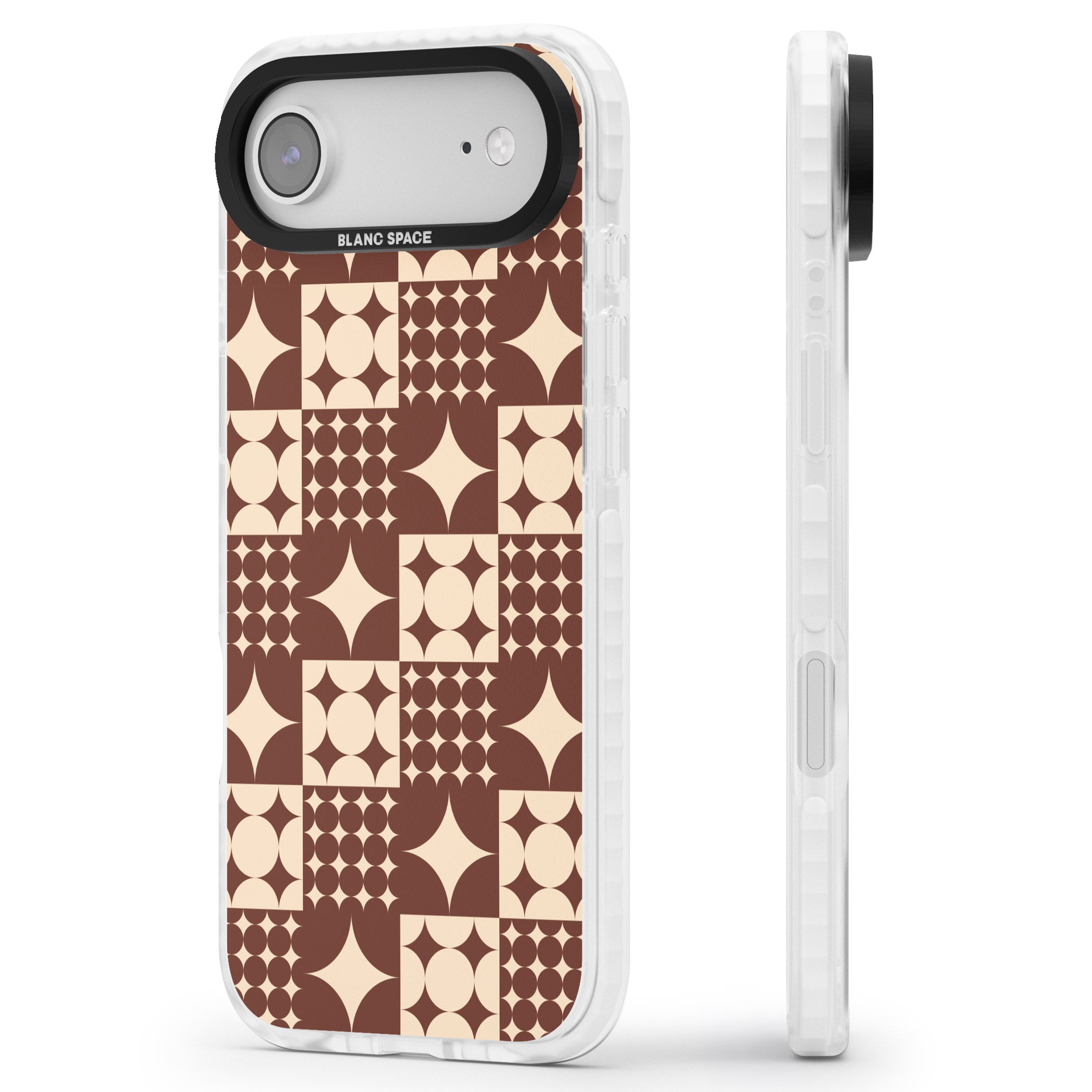 Mid Century Brown Checked iPhone 17 Air Impact Pro Clear Phone Case Side Profile