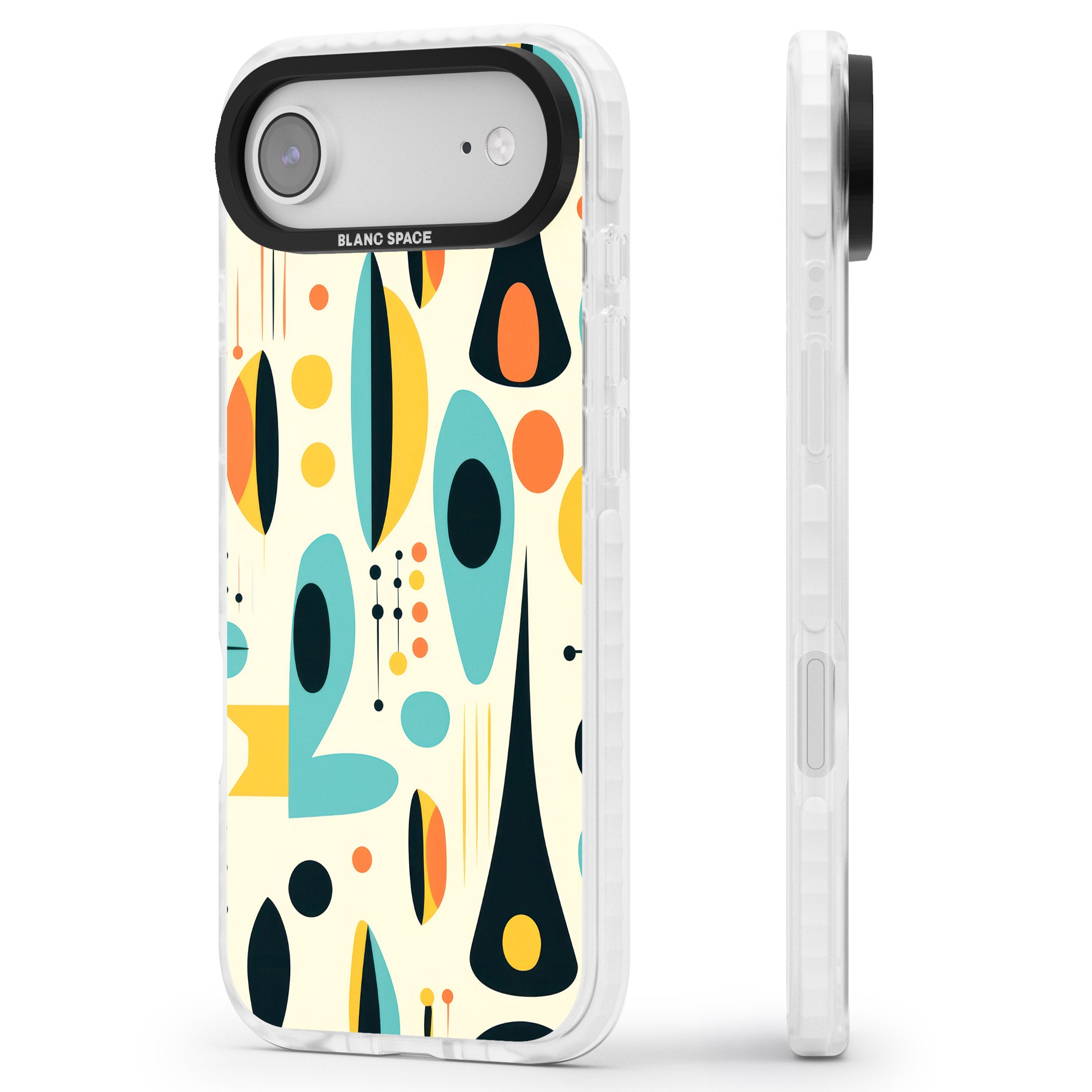 Mid Century Atomic Pattern iPhone 17 Air Impact Pro Clear Phone Case Side Profile