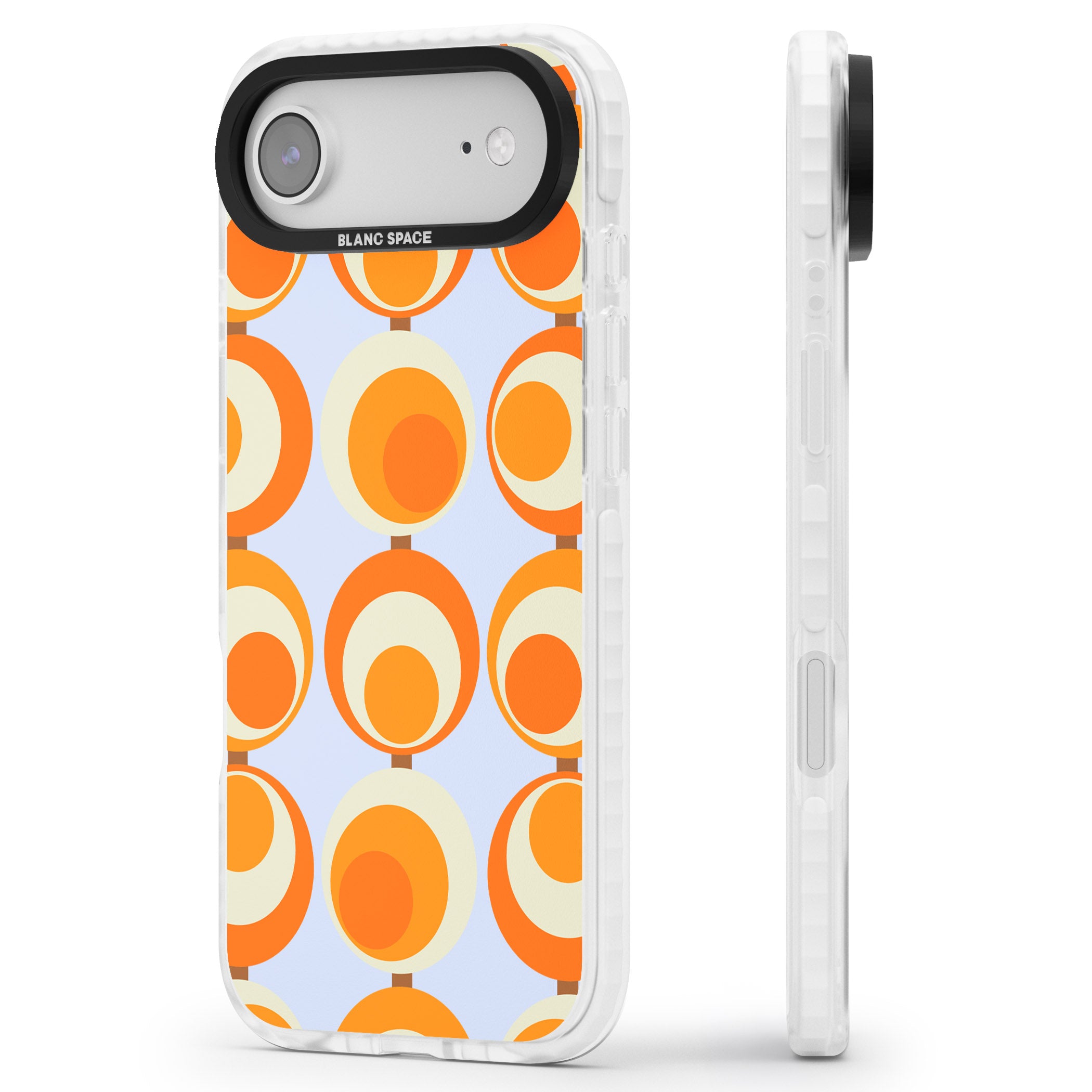 Mid Century Blue Orange Pattern iPhone 17 Air Impact Pro Clear Phone Case Side Profile