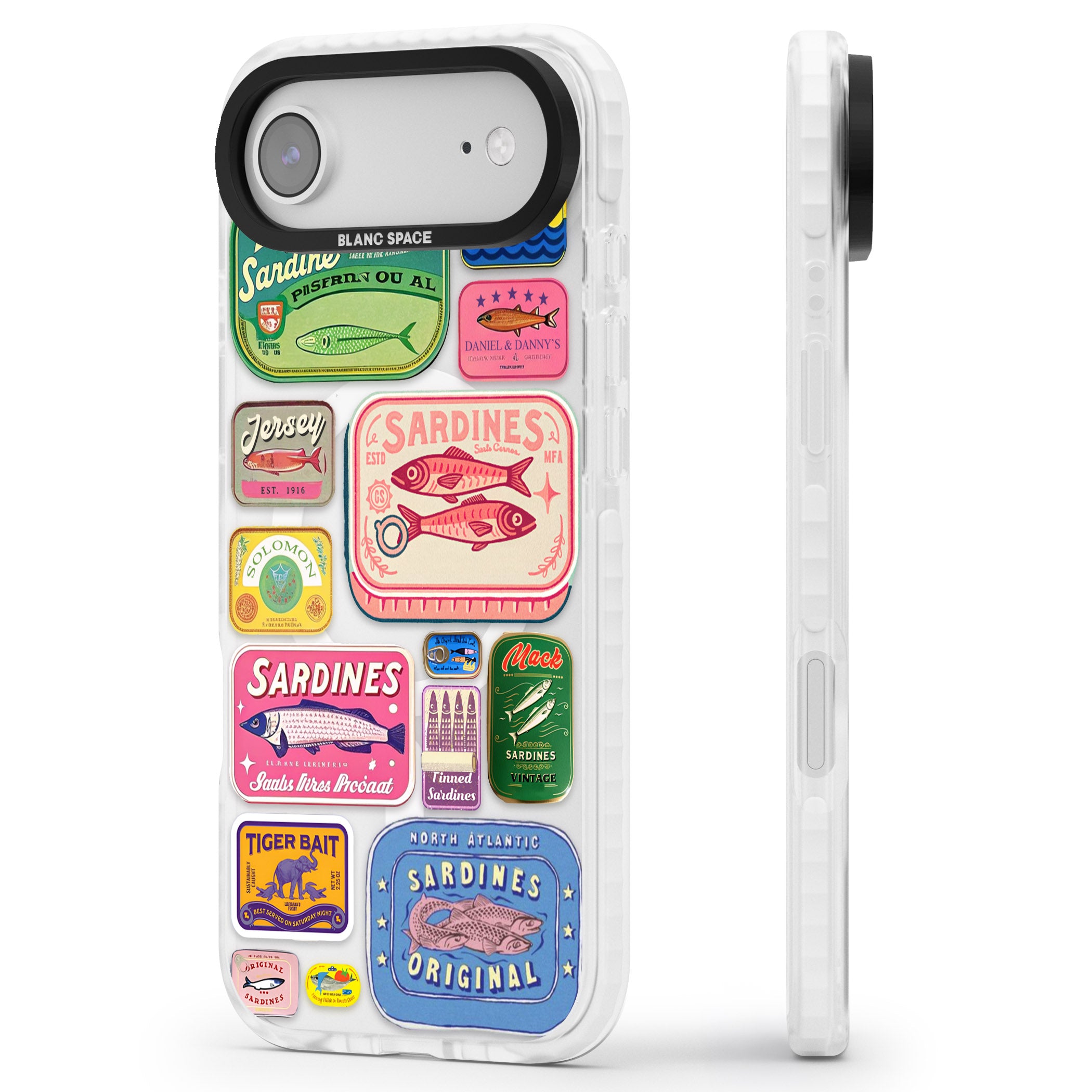 Vintage Sardine Tins iPhone 17 Air Impact Pro Clear Phone Case Side Profile