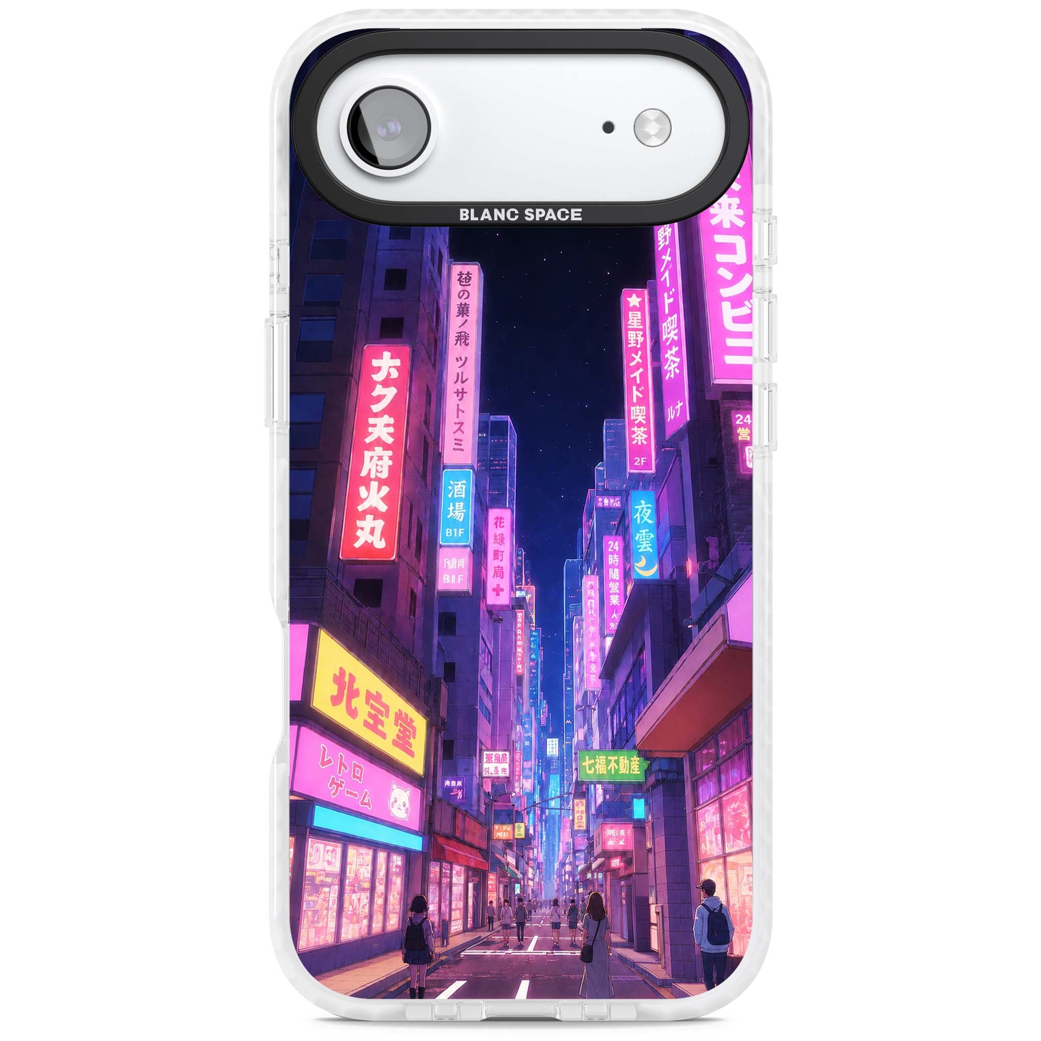 Shibuya At Night Japanese neon city iPhone case featuring glowing kanji signs, pink storefronts and a Tokyo street at n | Impact Magsafe case for iPhone Air