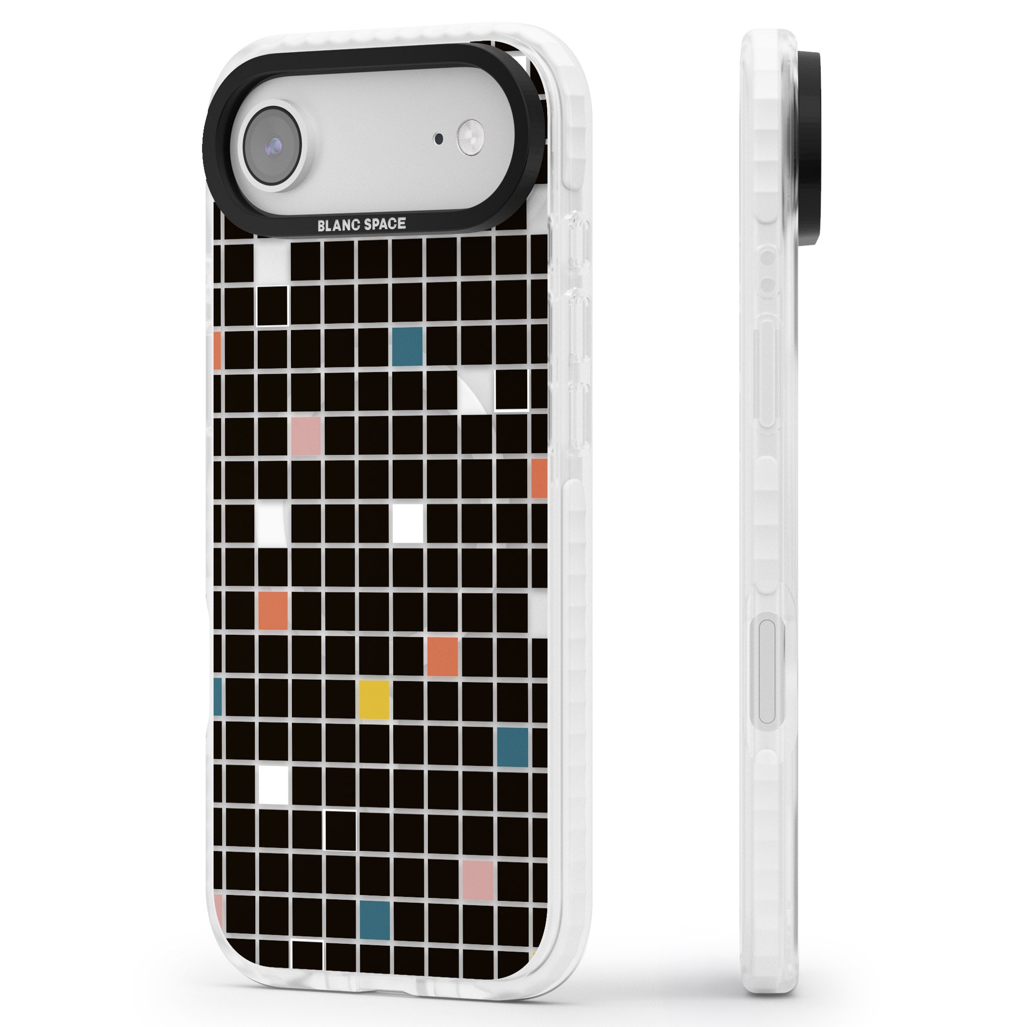 Earthtone Black Geometric Grid iPhone 17 Air Impact Pro Clear Phone Case Side Profile