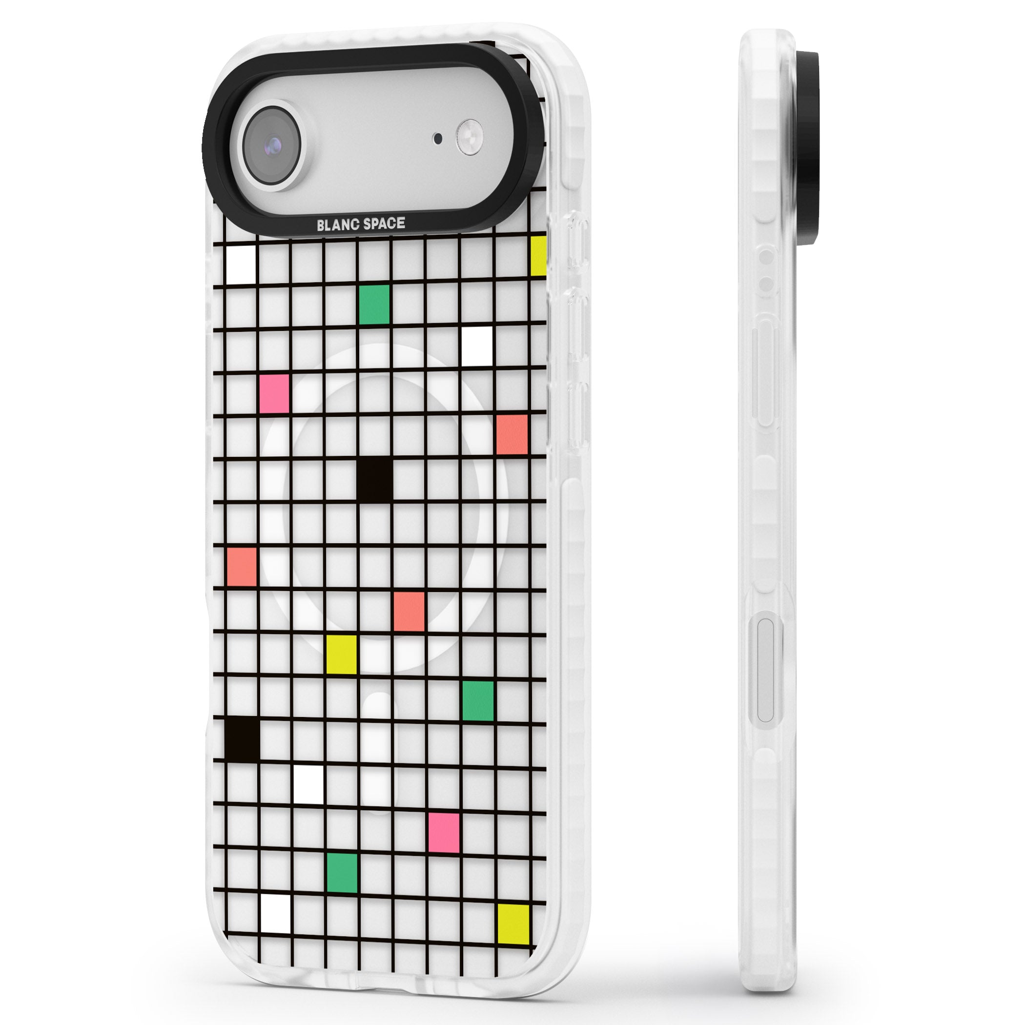 Vibrant Clear Geometric Grid iPhone 17 Air Impact Pro Clear Phone Case Side Profile