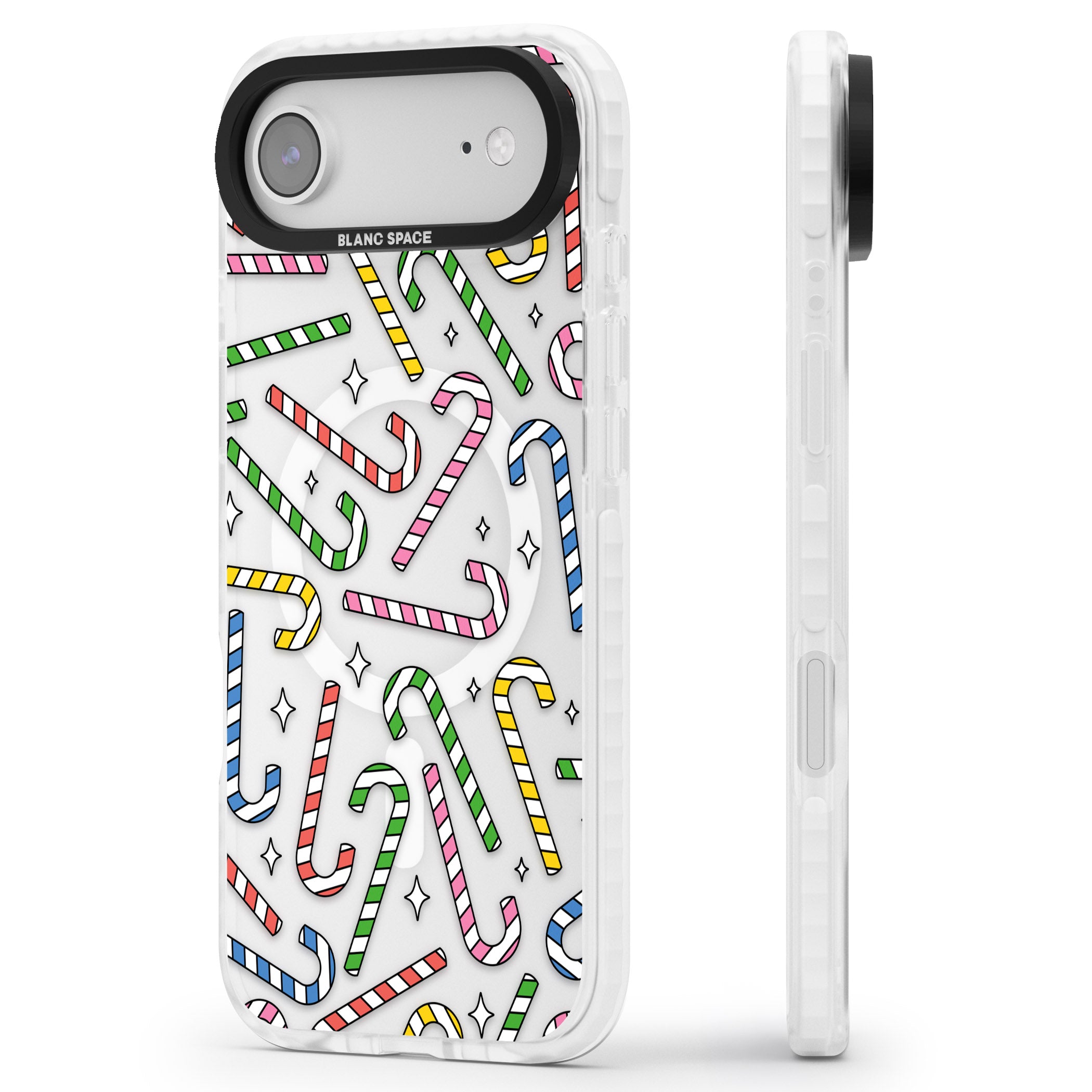 Colourful Stars & Candy Canes iPhone 17 Air Impact Pro Clear Phone Case Side Profile