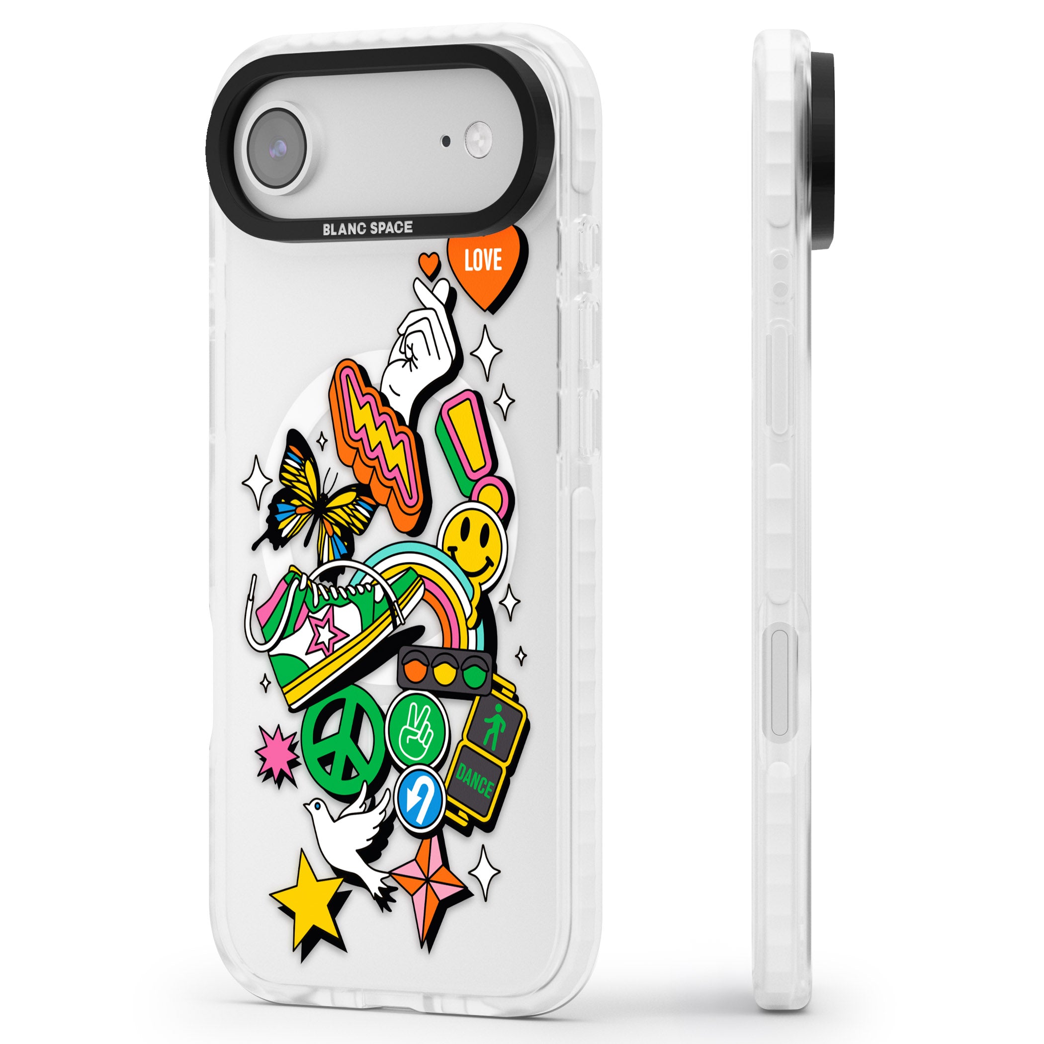 Nostalgic Sticker Collage iPhone 17 Air Impact Pro Clear Phone Case Side Profile