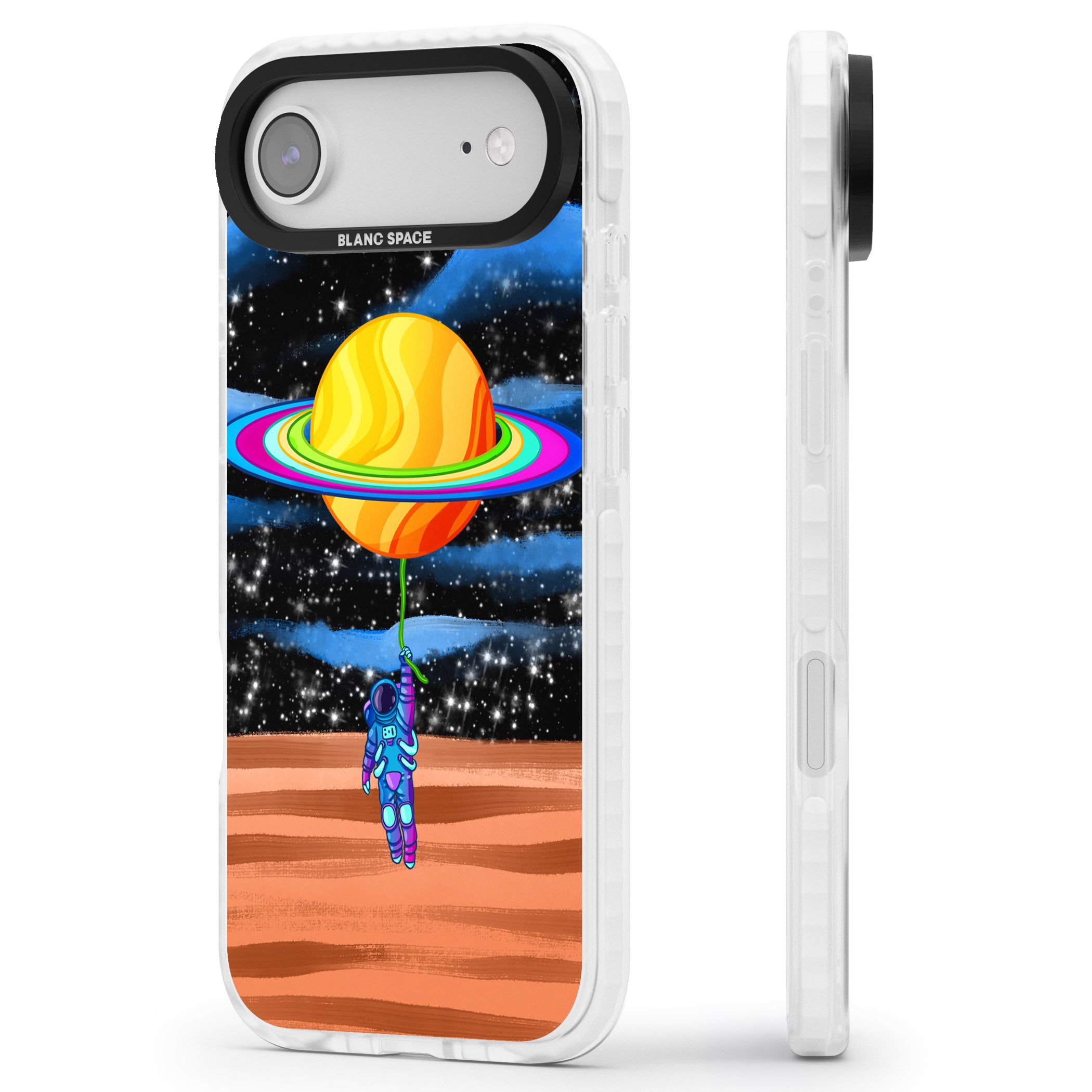 World On Helium iPhone 17 Air Impact Pro Clear Phone Case Side Profile