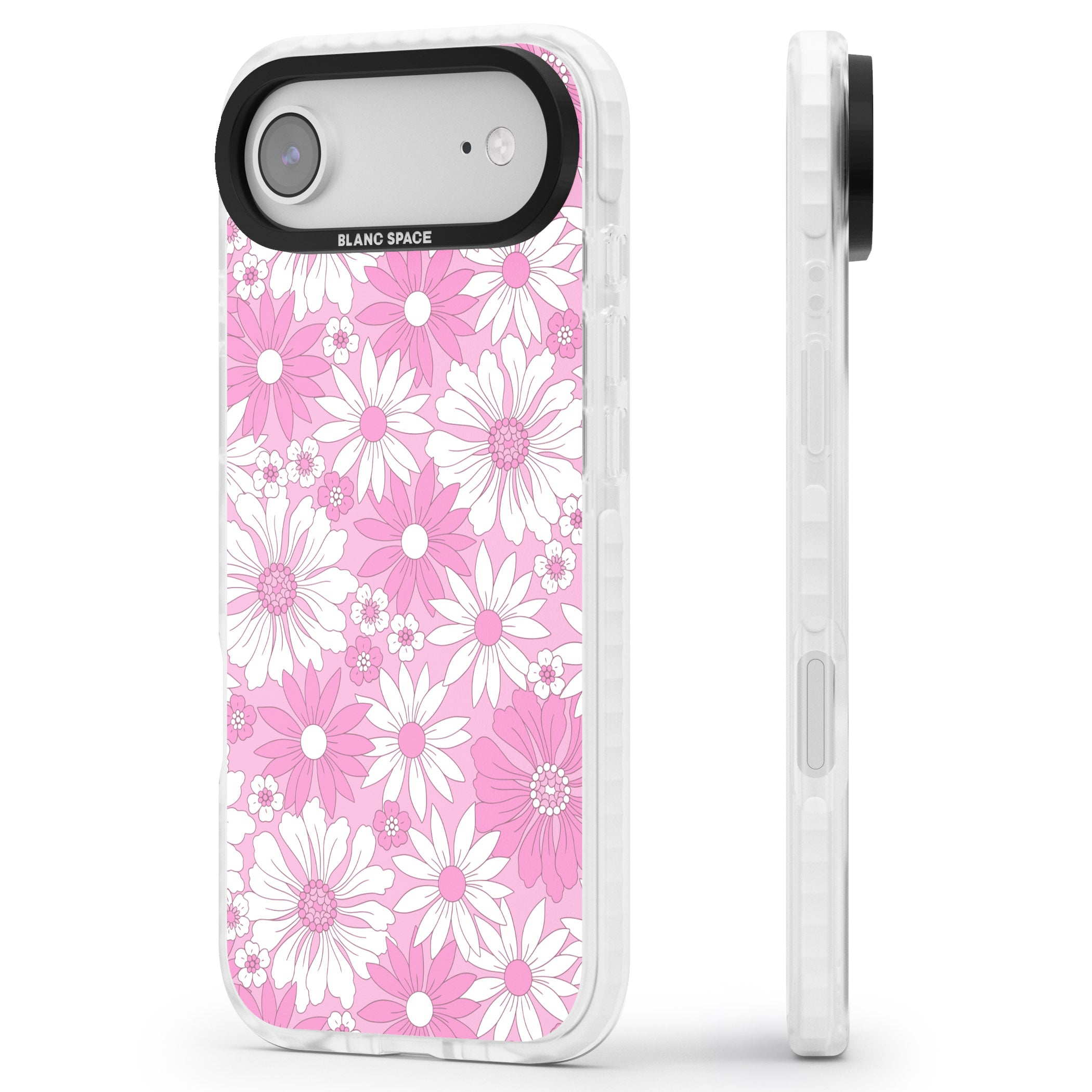 Pink White Flowers iPhone 17 Air Impact Pro Clear Phone Case Side Profile
