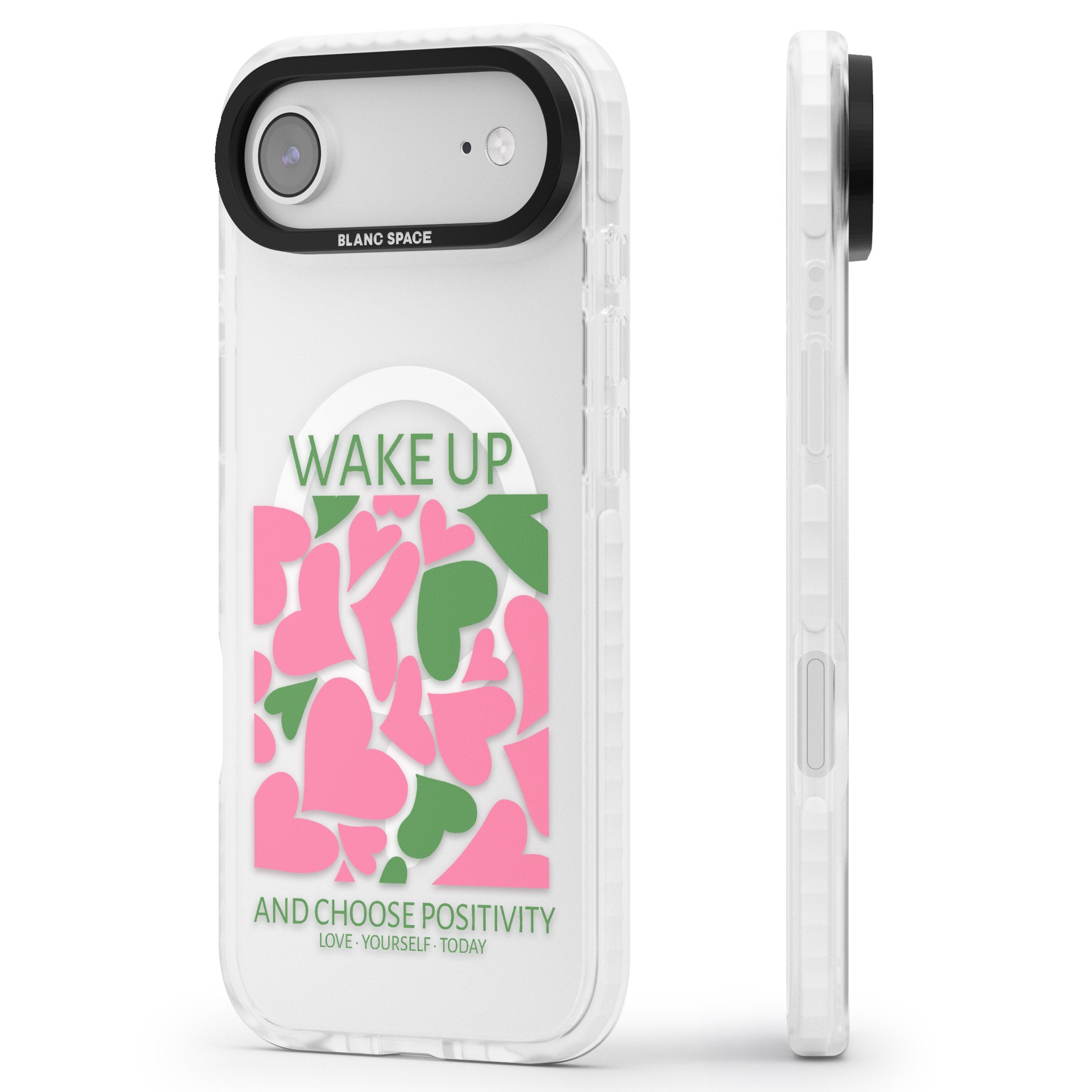 Wake Up And Choose Positivity iPhone 17 Air Impact Pro Clear Phone Case Side Profile