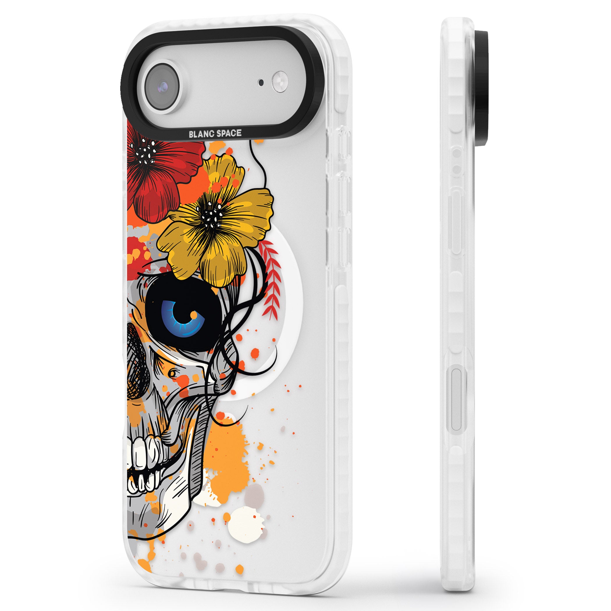 Sugar Skull Flowers iPhone 17 Air Impact Pro Clear Phone Case Side Profile