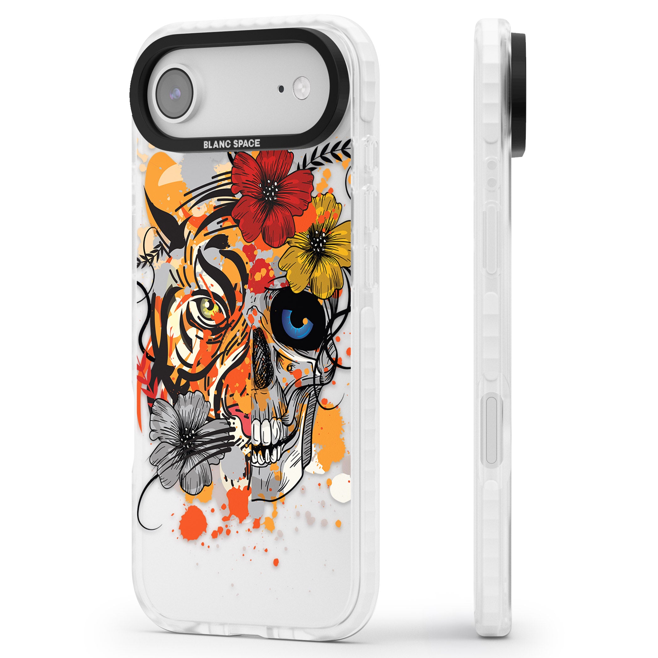Sugar Skull Tiger Floral iPhone 17 Air Impact Pro Clear Phone Case Side Profile