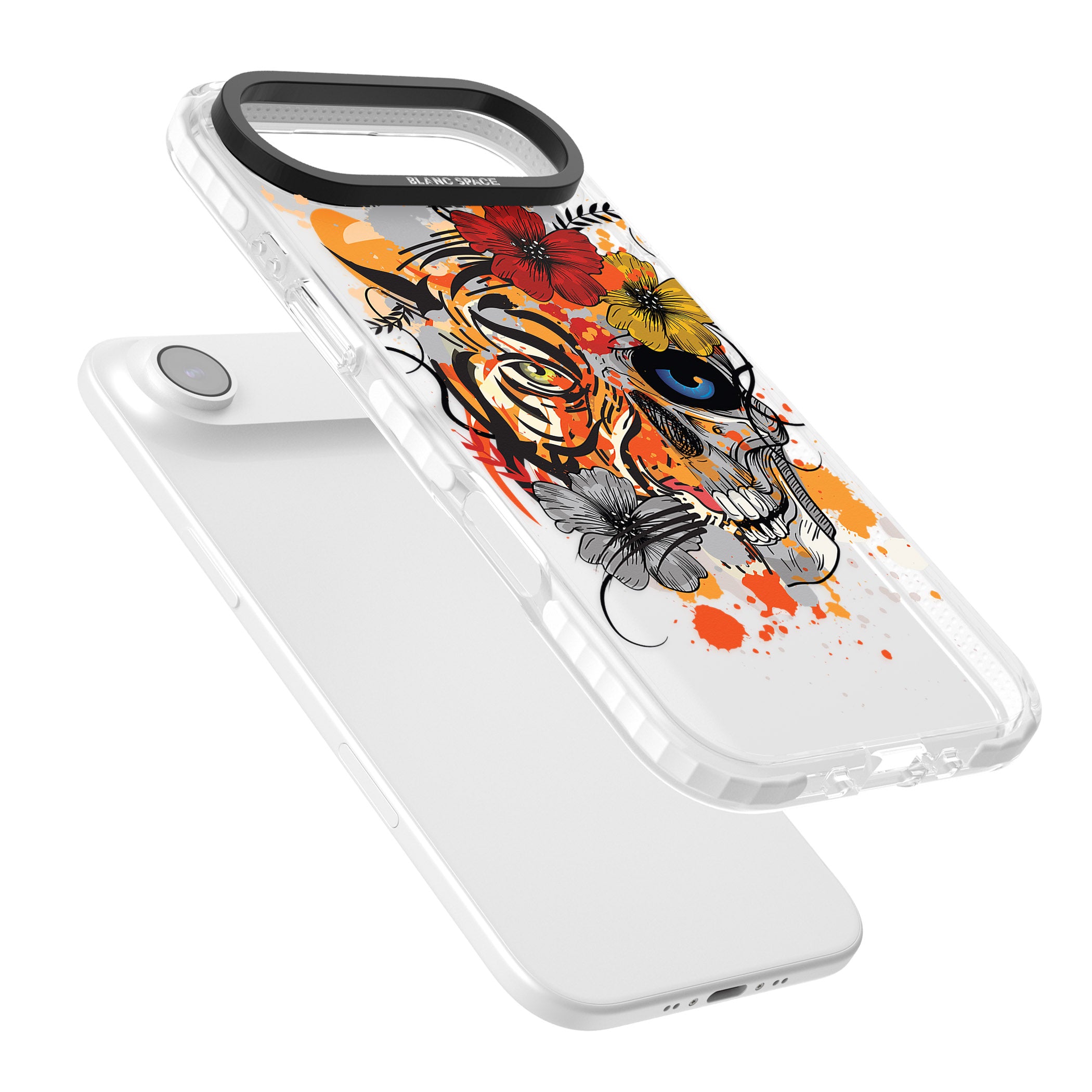 Sugar Skull Tiger Floral iPhone 17 Air Impact Pro Clear Phone Case Colours