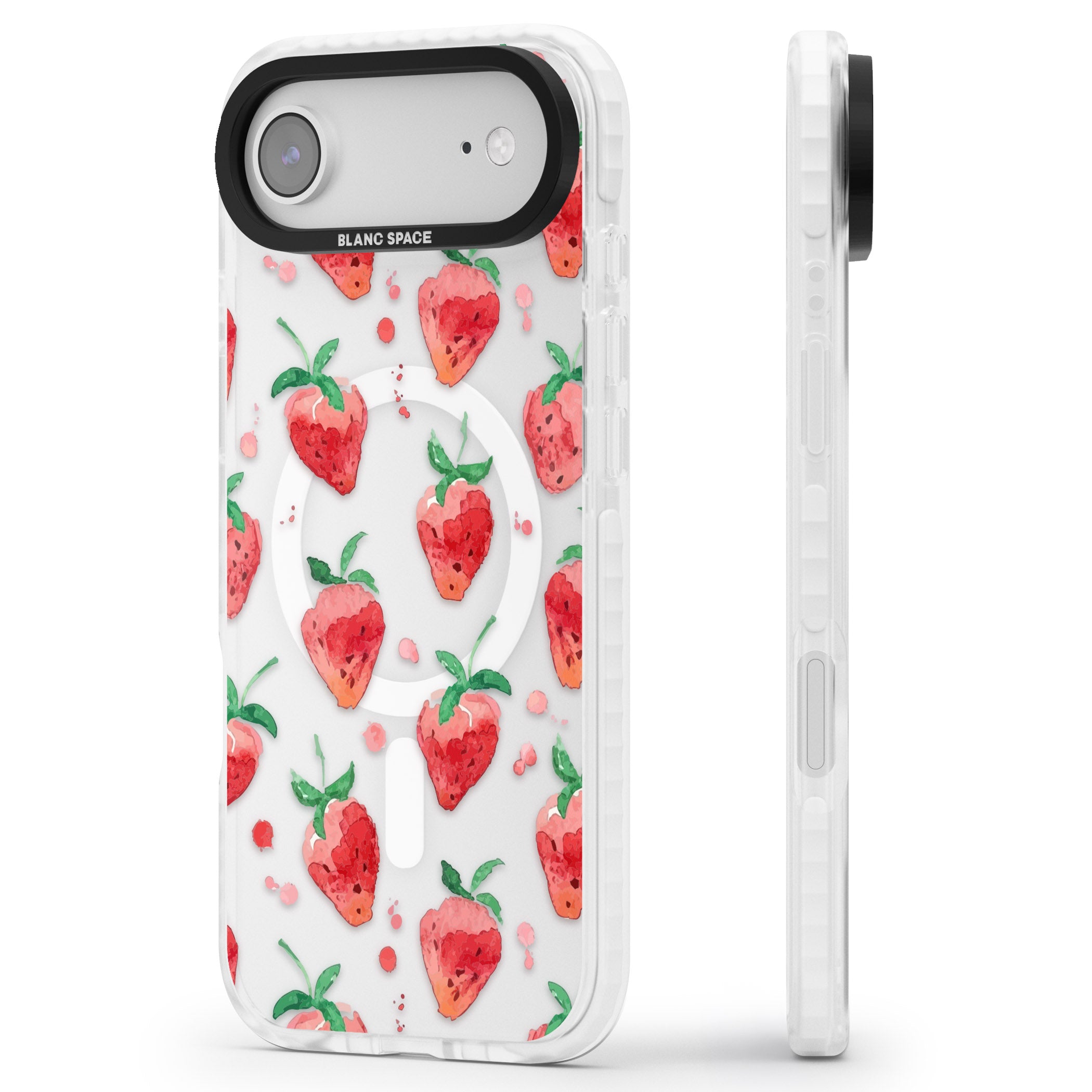 Strawberry Watercolour iPhone 17 Air Impact Pro Clear Phone Case Side Profile