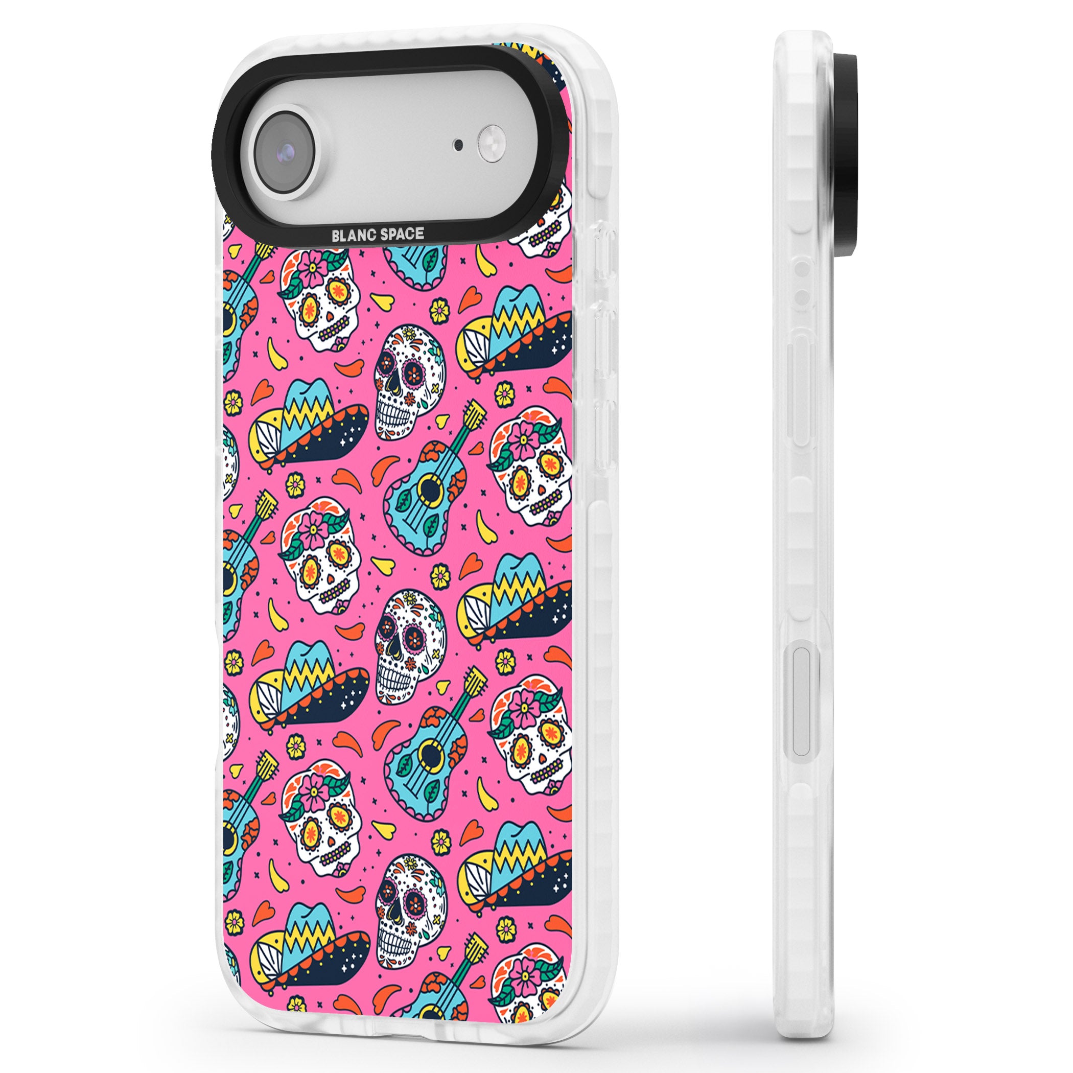 Pink Day Of The Dead Pattern iPhone 17 Air Impact Pro Clear Phone Case Side Profile