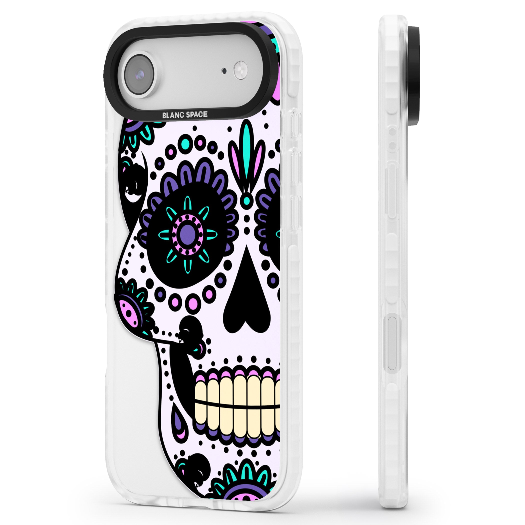 Violet Sugar Skull iPhone 17 Air Impact Pro Clear Phone Case Side Profile