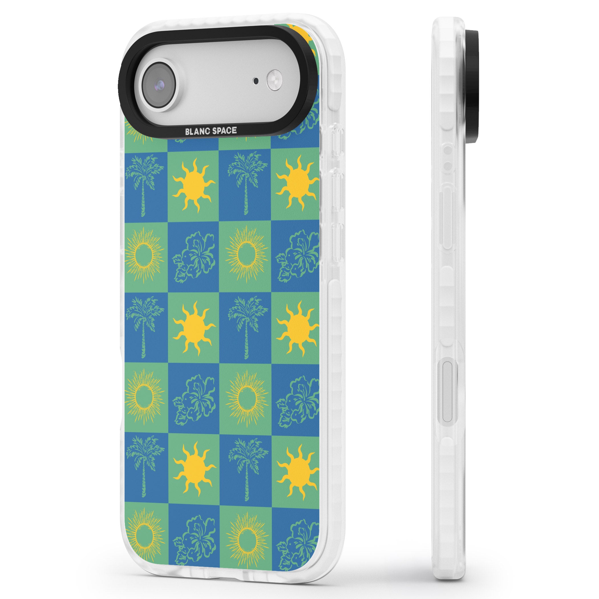 Green & Blue Tropical Checked iPhone 17 Air Impact Pro Clear Phone Case Side Profile