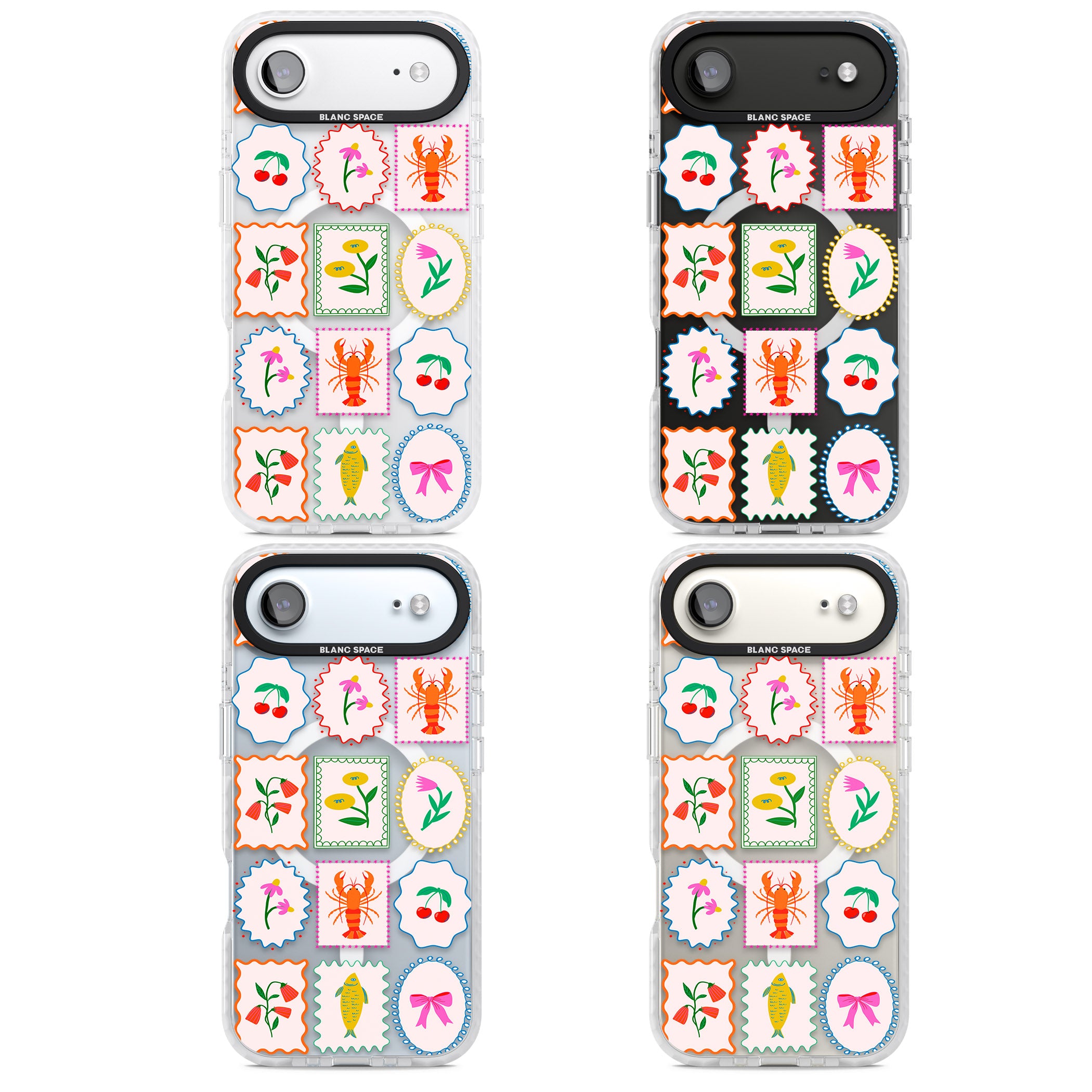 Floral Seafood Stamps iPhone 17 Air Impact Pro Clear Phone Case APT Impact Protection