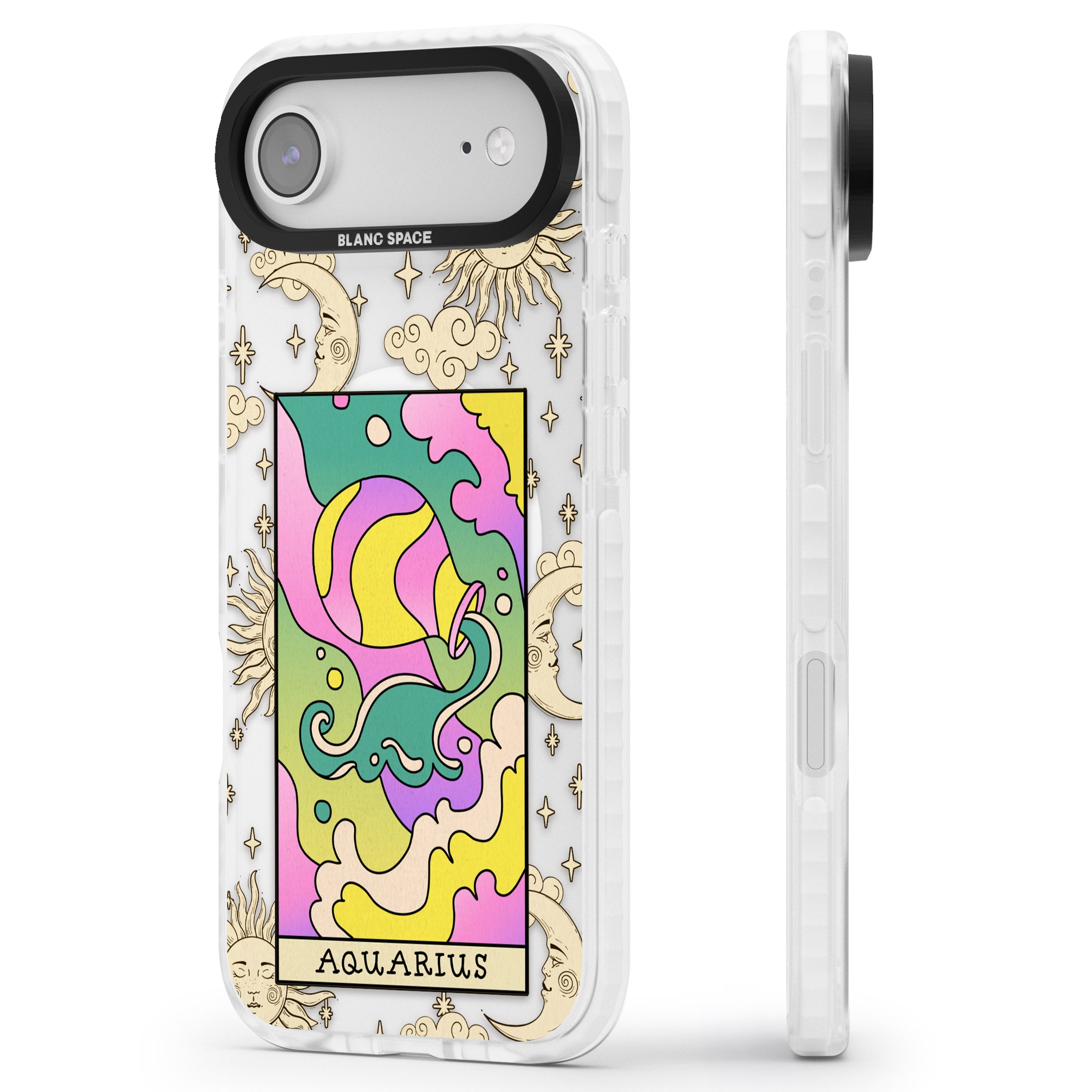 Celestial Zodiac Aquarius iPhone 17 Air Impact Pro Clear Phone Case Side Profile