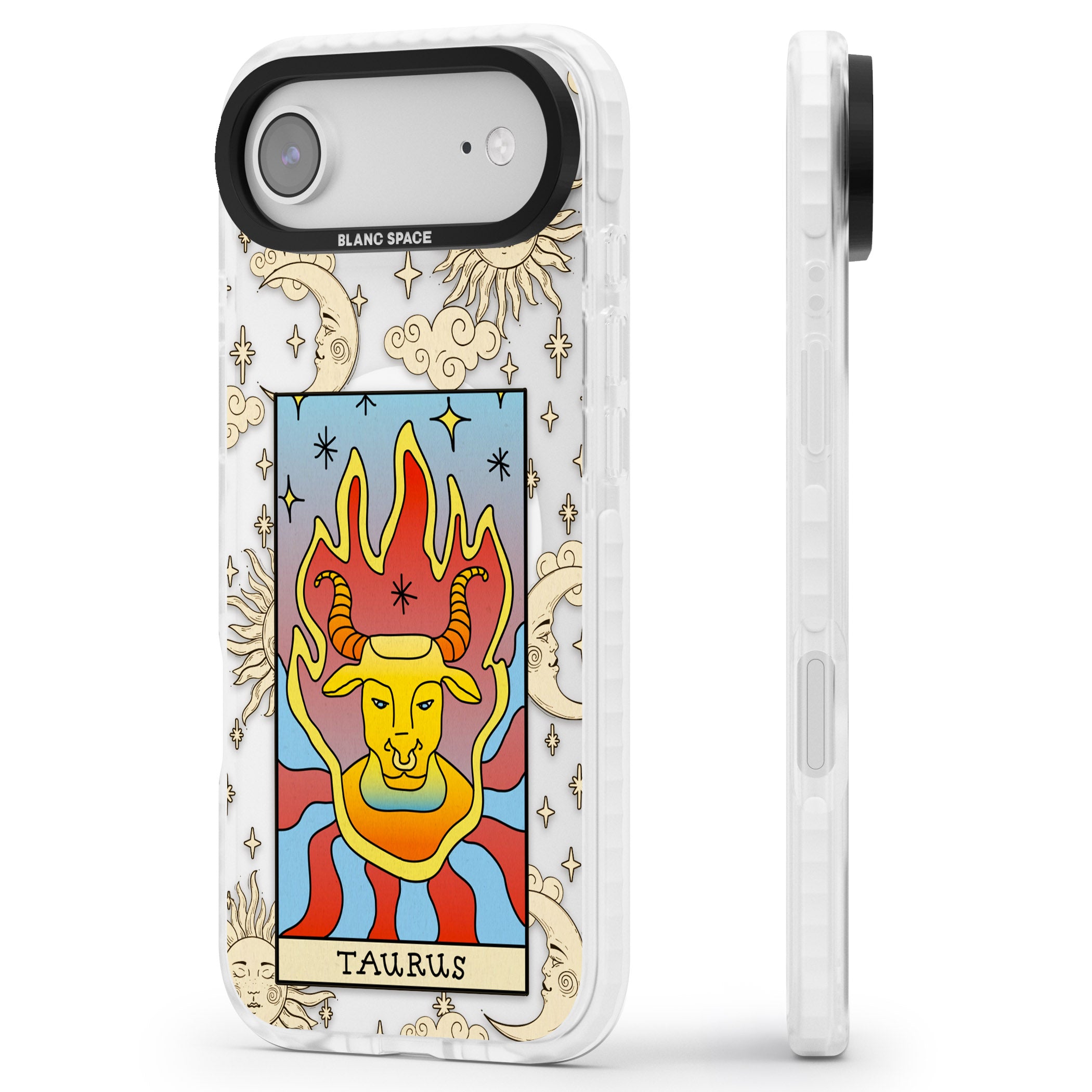 Celestial Zodiac Taurus iPhone 17 Air Impact Pro Clear Phone Case Side Profile