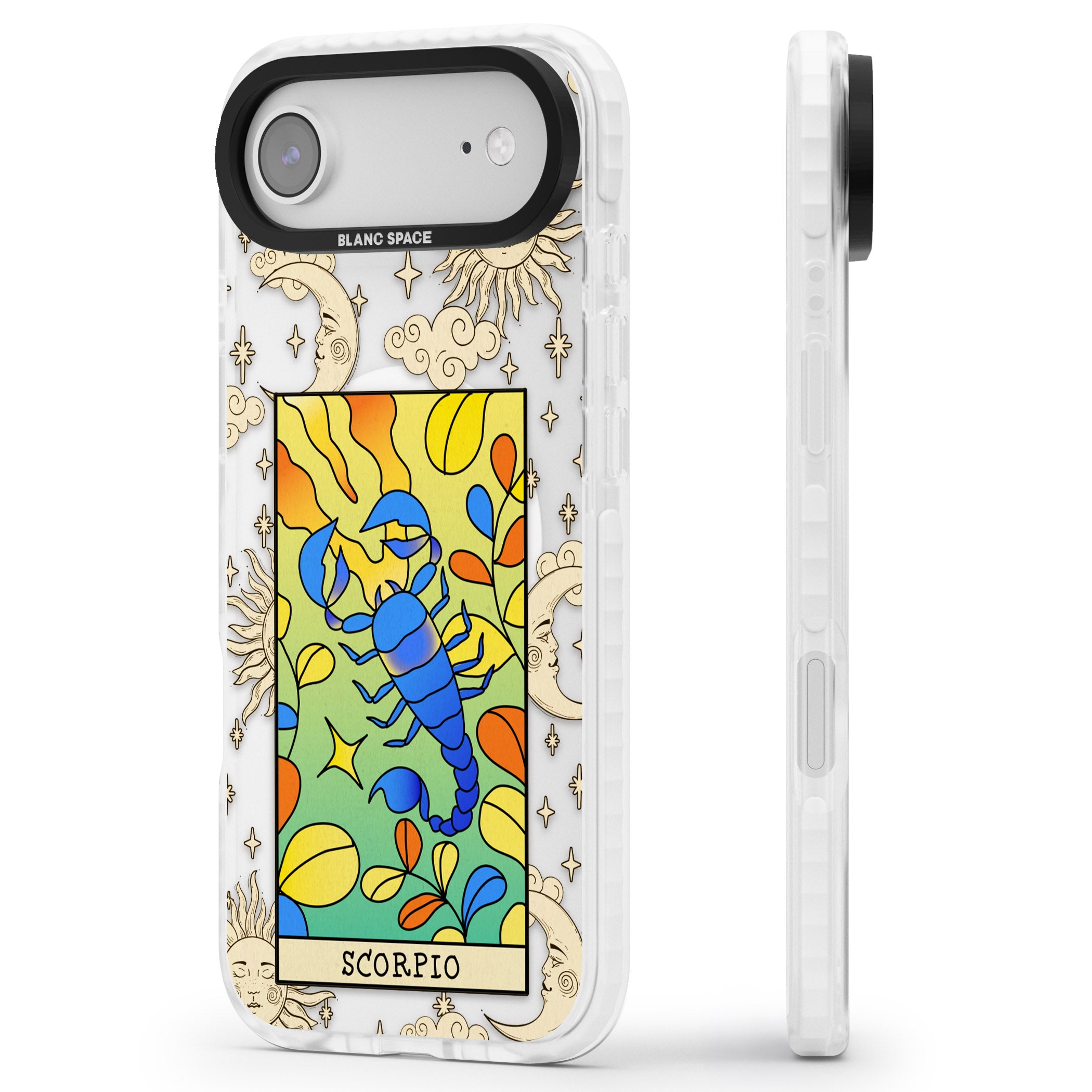 Celestial Zodiac Scorpio iPhone 17 Air Impact Pro Clear Phone Case Side Profile
