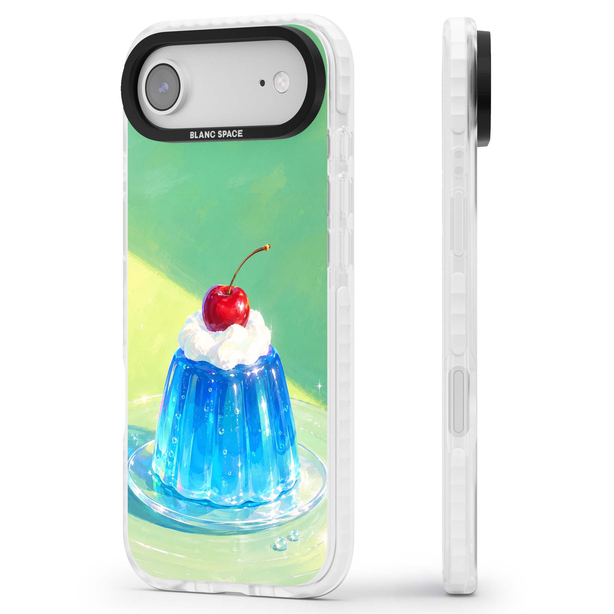 Cherry Jelly kawaii dessert iPhone case featuring blue jelly pudding, whipped cream and a red cherry | Impact Magsafe case for iPhone Air