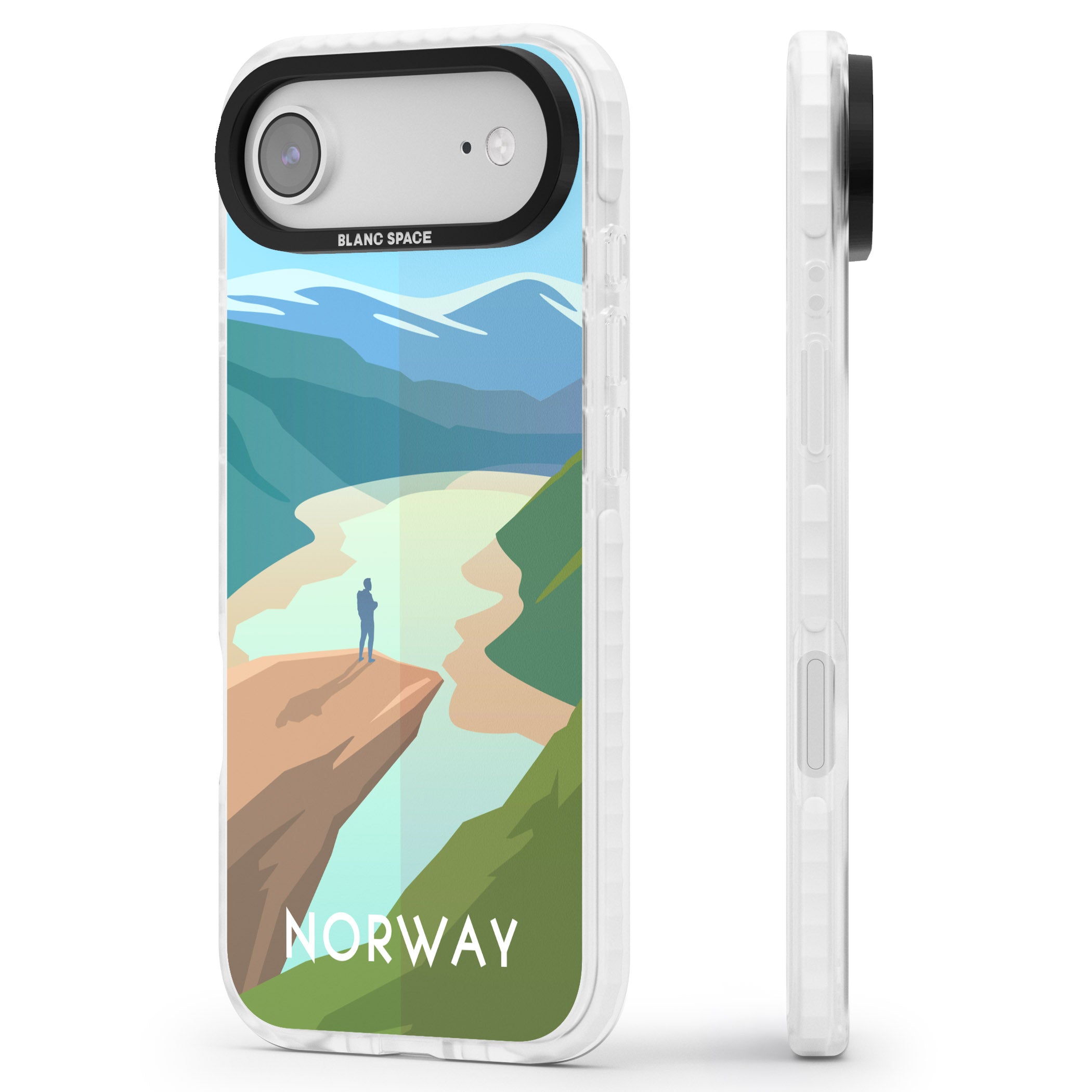 Vintage Travel Poster Norway iPhone 17 Air Impact Pro Clear Phone Case Side Profile