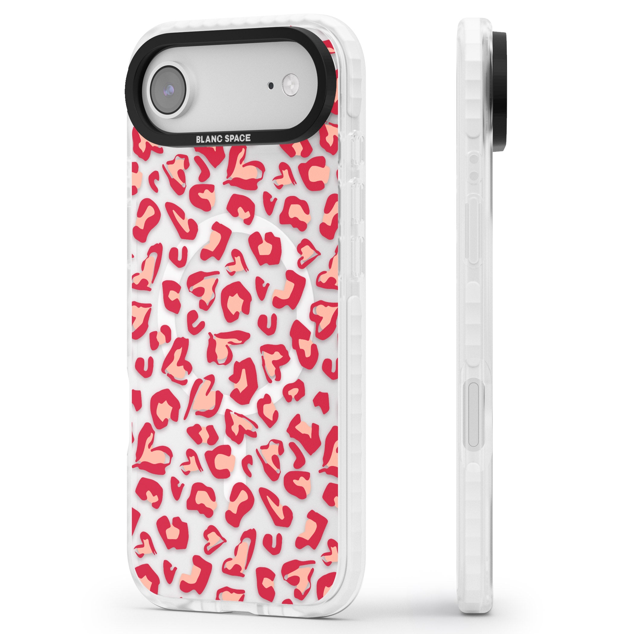 Heart Leopard Print iPhone 17 Air Impact Pro Clear Phone Case Side Profile