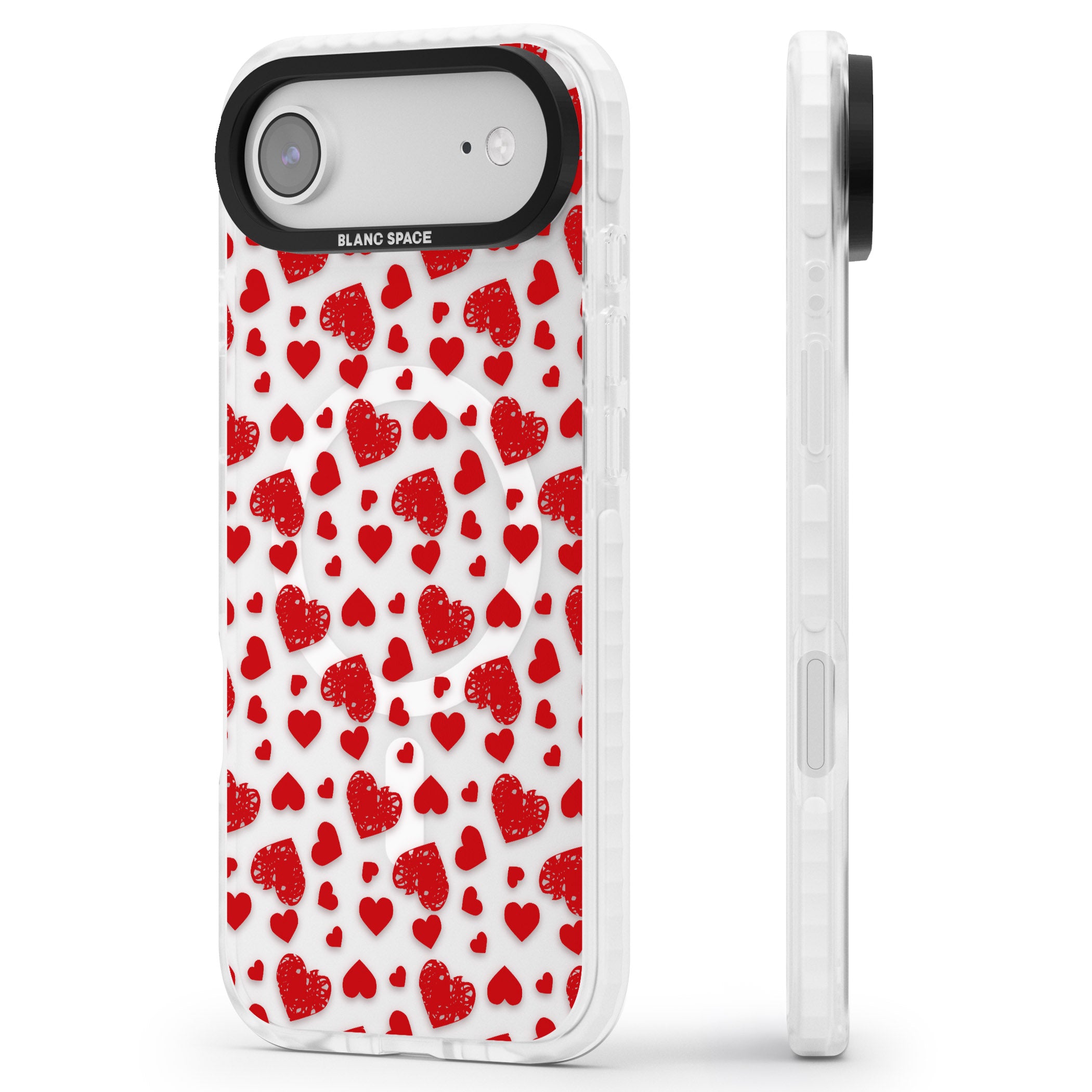 Red Heart Pattern Classic iPhone 17 Air Impact Pro Clear Phone Case Side Profile