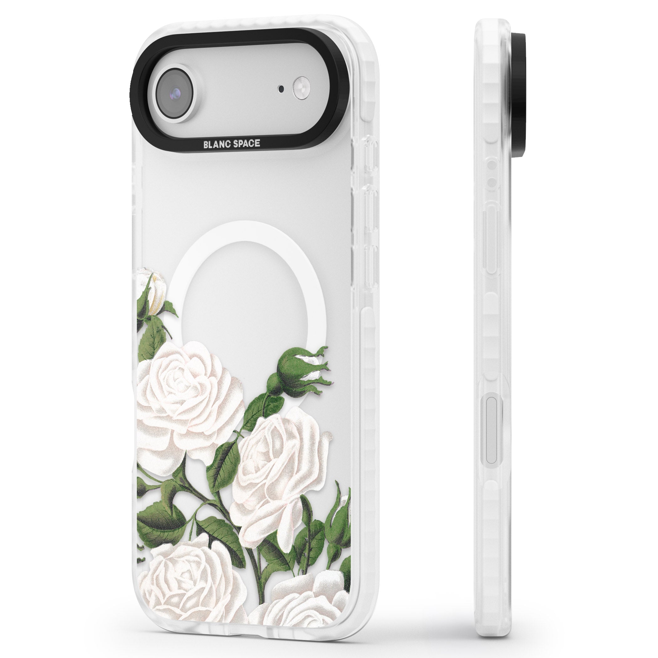 White Vintage Painted Flowers iPhone 17 Air Impact Pro Clear Phone Case Side Profile