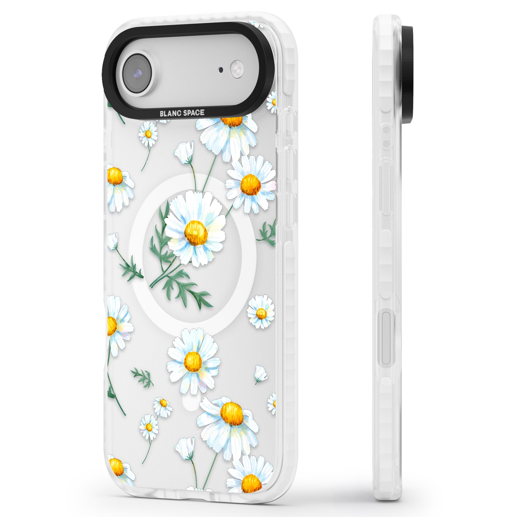 Vintage Painted Daisies iPhone 17 Air Impact Pro Clear Phone Case Side Profile