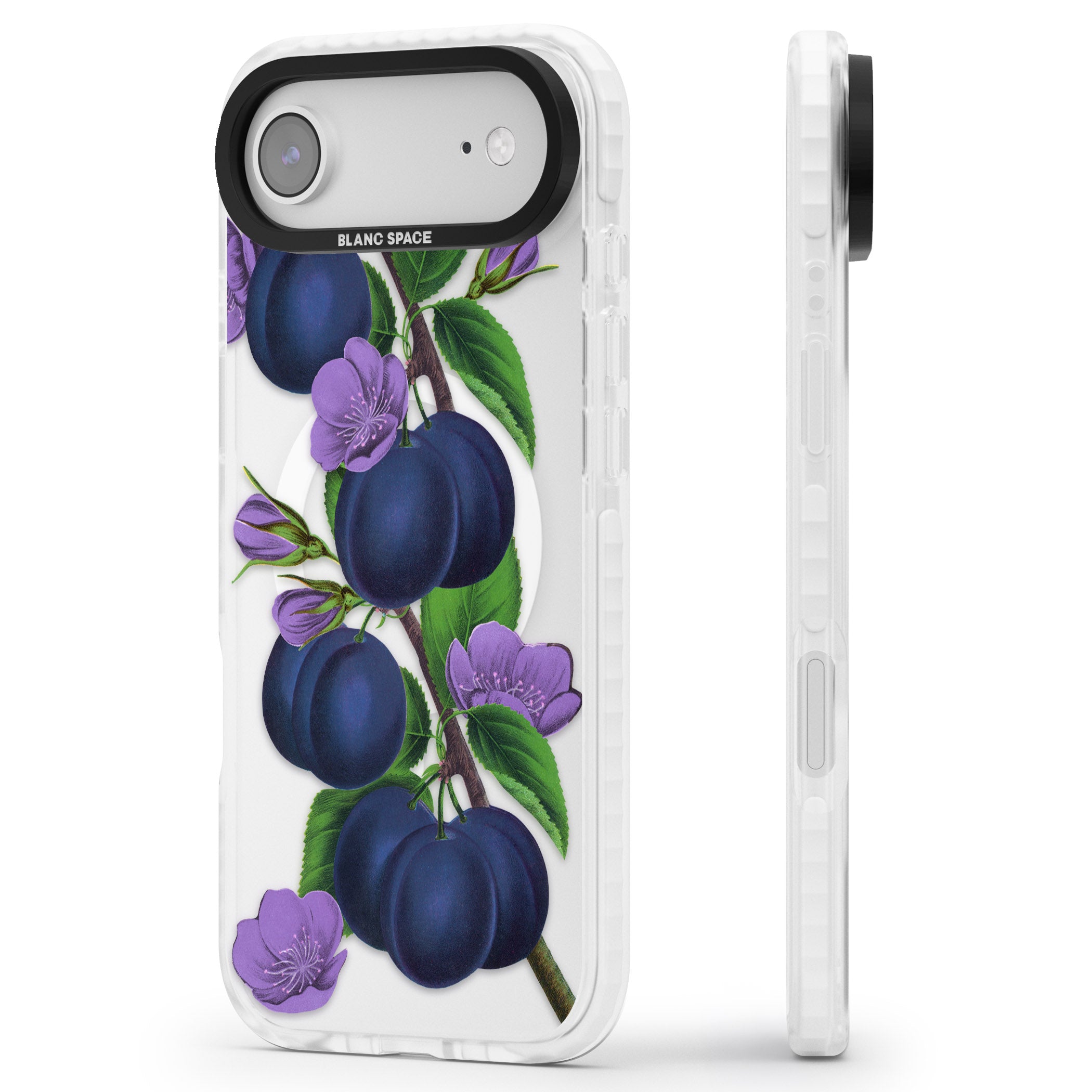 Vintage Painted Plums iPhone 17 Air Impact Pro Clear Phone Case Side Profile