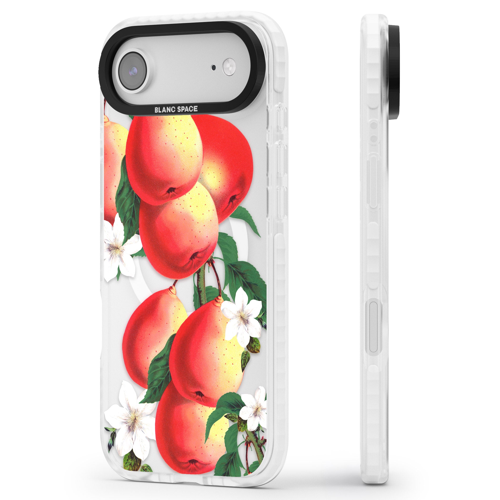 Vintage Painted Peaches iPhone 17 Air Impact Pro Clear Phone Case Side Profile