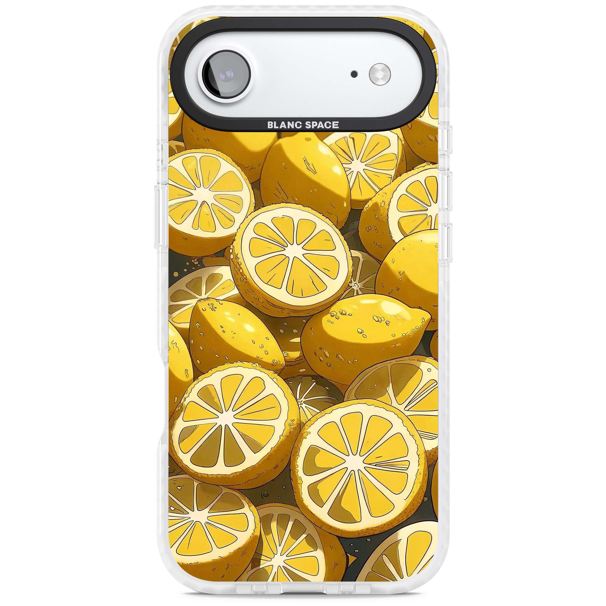 Zesty coastal iPhone case featuring illustrated Mediterranean lemons and citrus slices in golden yellow | Impact Magsafe case for iPhone Air
