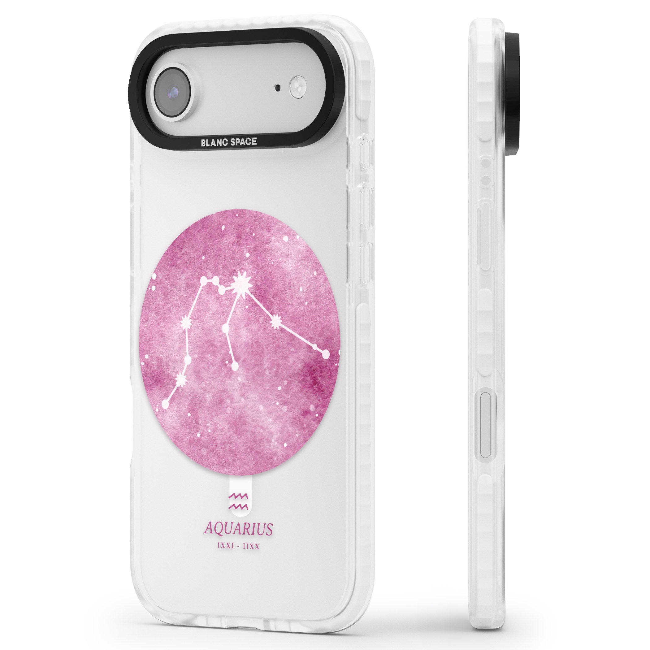 Aquarius Zodiac iPhone 17 Air Impact Pro Clear Phone Case Side Profile