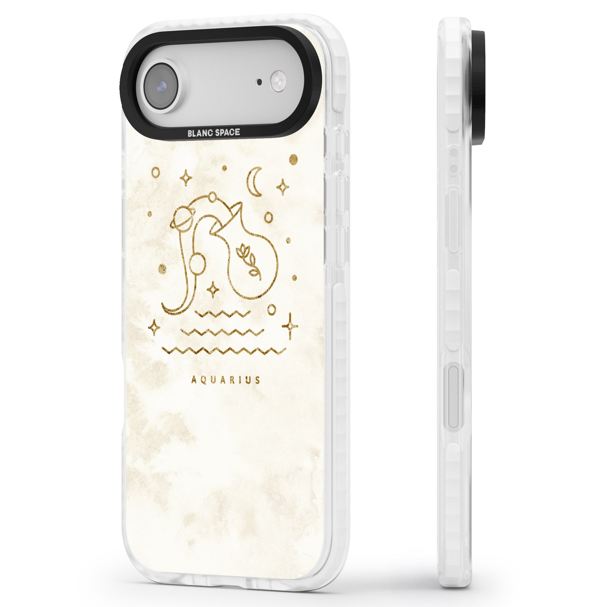 Aquarius Golden Emblem iPhone 17 Air Impact Pro Clear Phone Case Side Profile