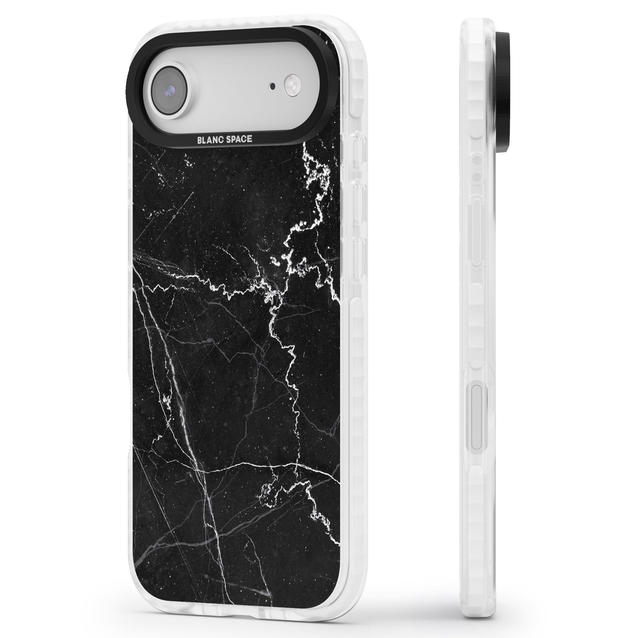 Bold Black Marble With White Texture iPhone 17 Air Impact Clear Phone Case Side Profile