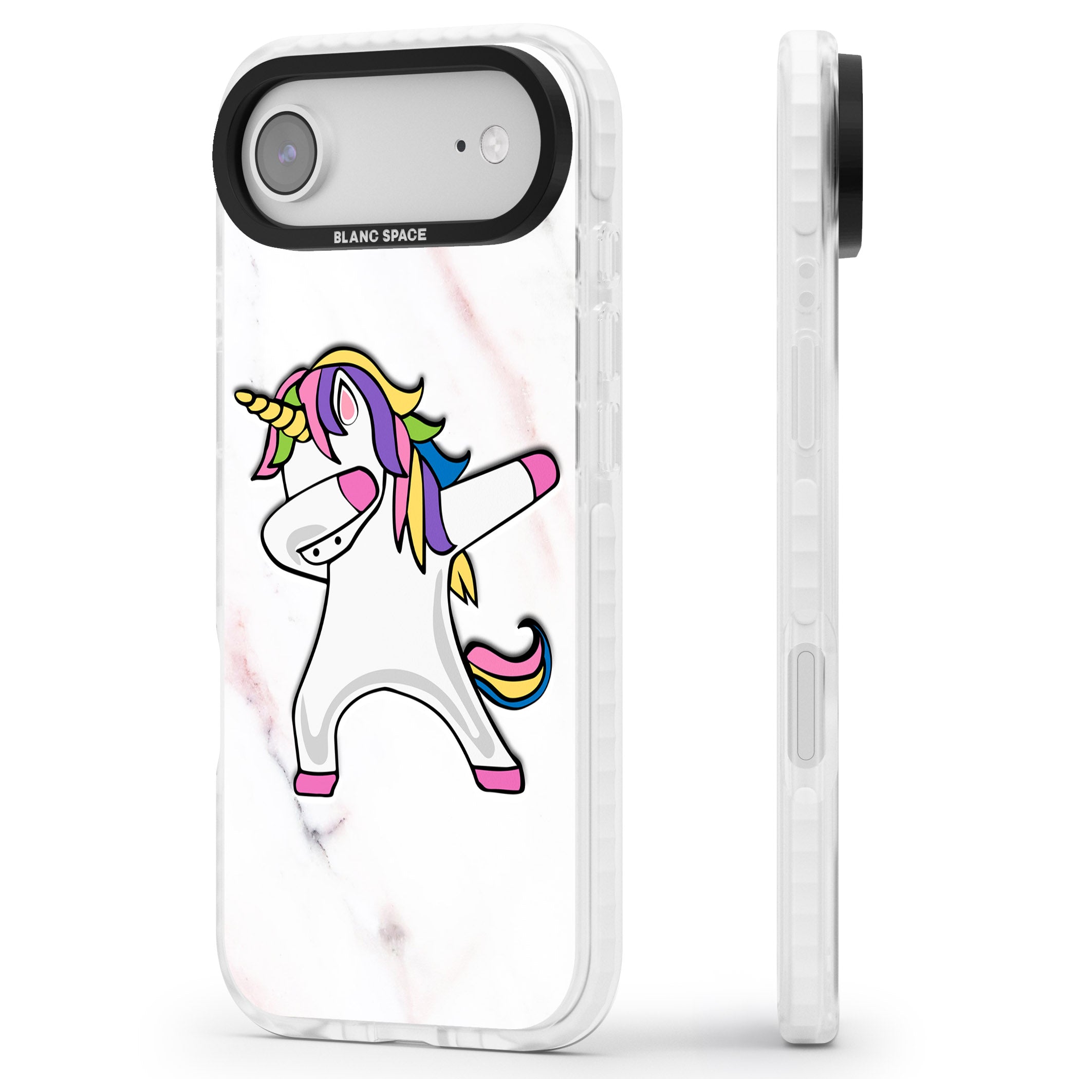Designer Marble Unicorn Dab iPhone 17 Air Impact Clear Phone Case Side Profile
