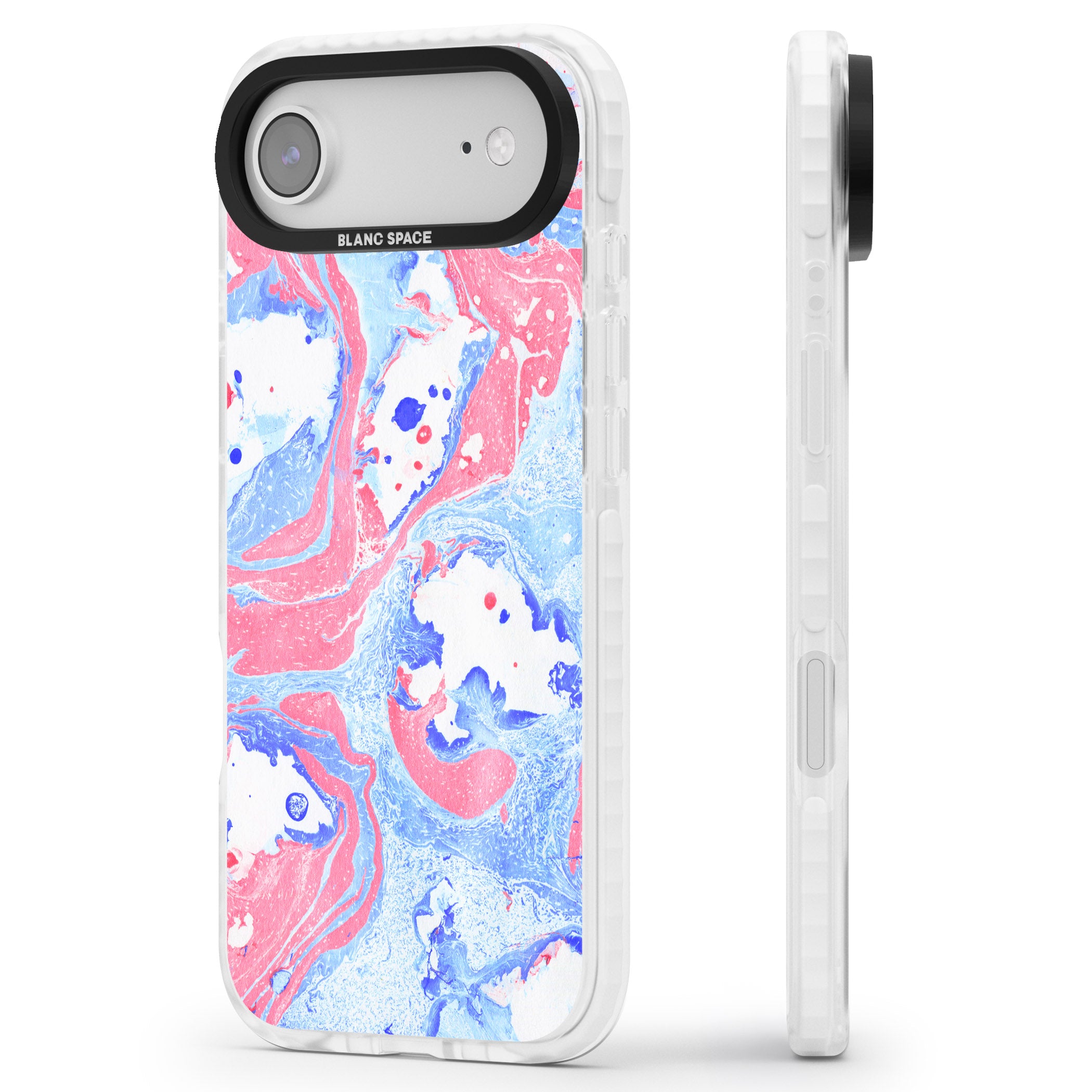 Pink, Blue & White Marbled Paper Pattern iPhone 17 Air Impact Clear Phone Case Side Profile