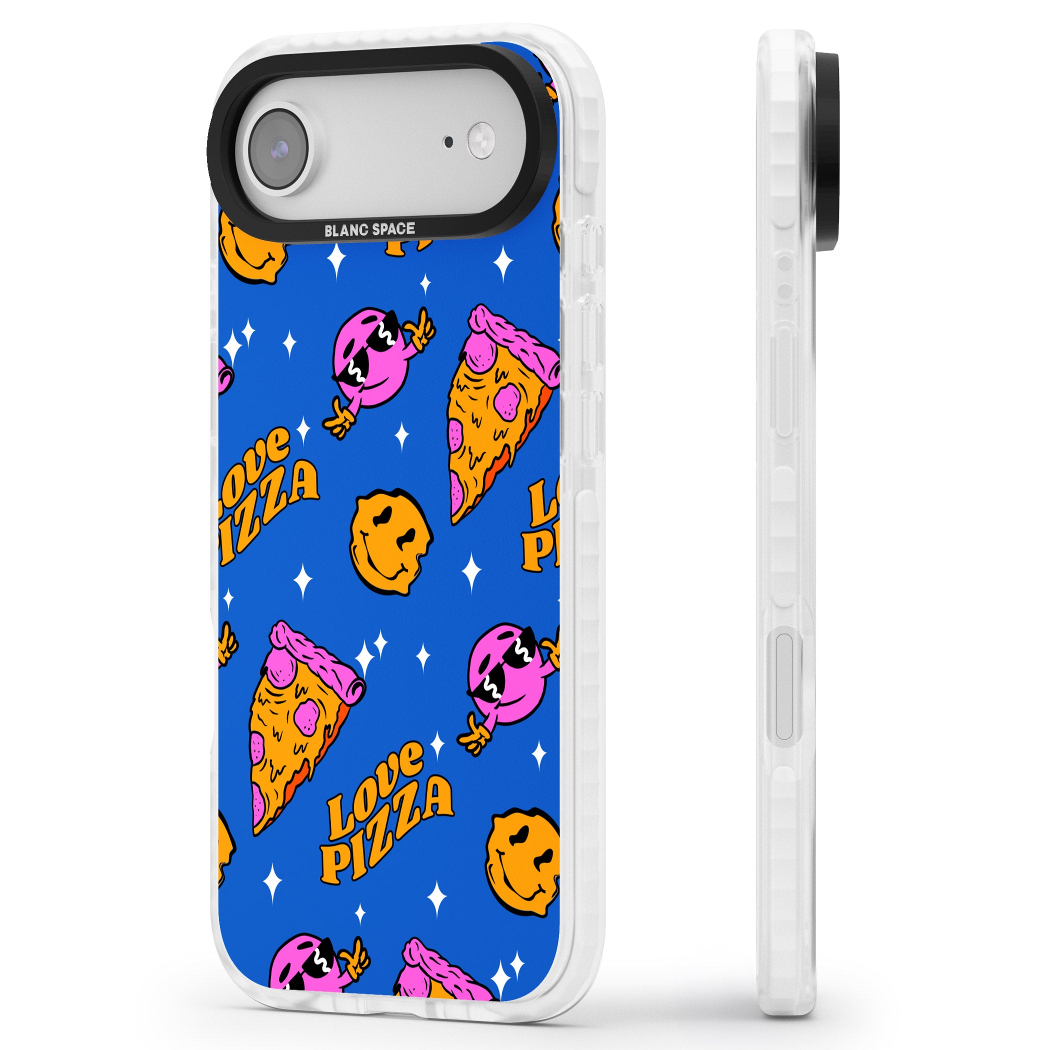 Psychedelic Love Pizza Pattern iPhone 17 Air Impact Clear Phone Case Side Profile
