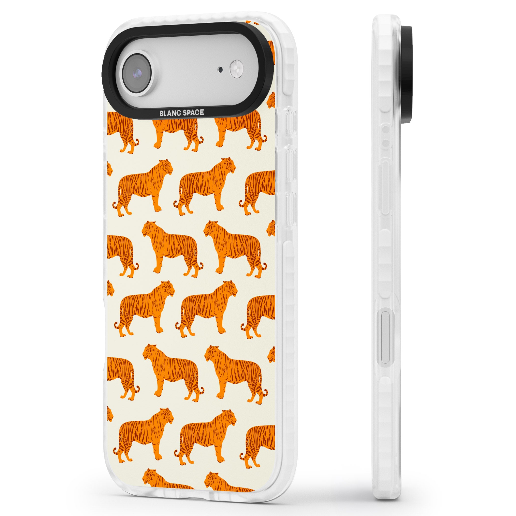 Trendy Tiger Patterns Tigers On Khaki iPhone 17 Air Impact Clear Phone Case Side Profile