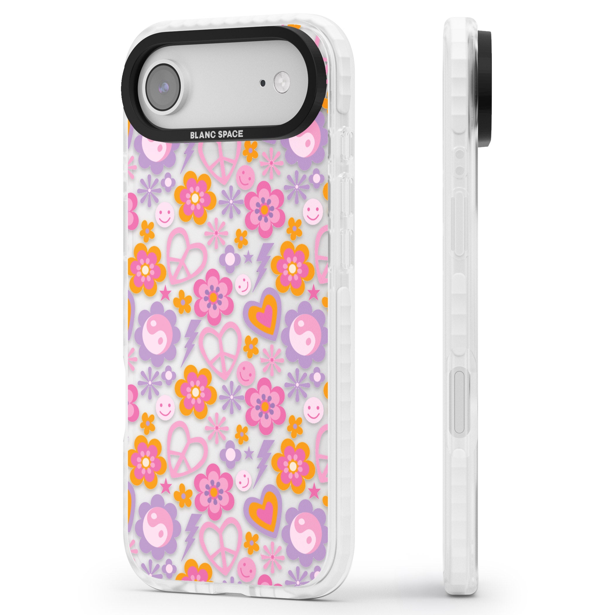 Peace, Love And Flowers Pattern iPhone 17 Air Impact Clear Phone Case Side Profile