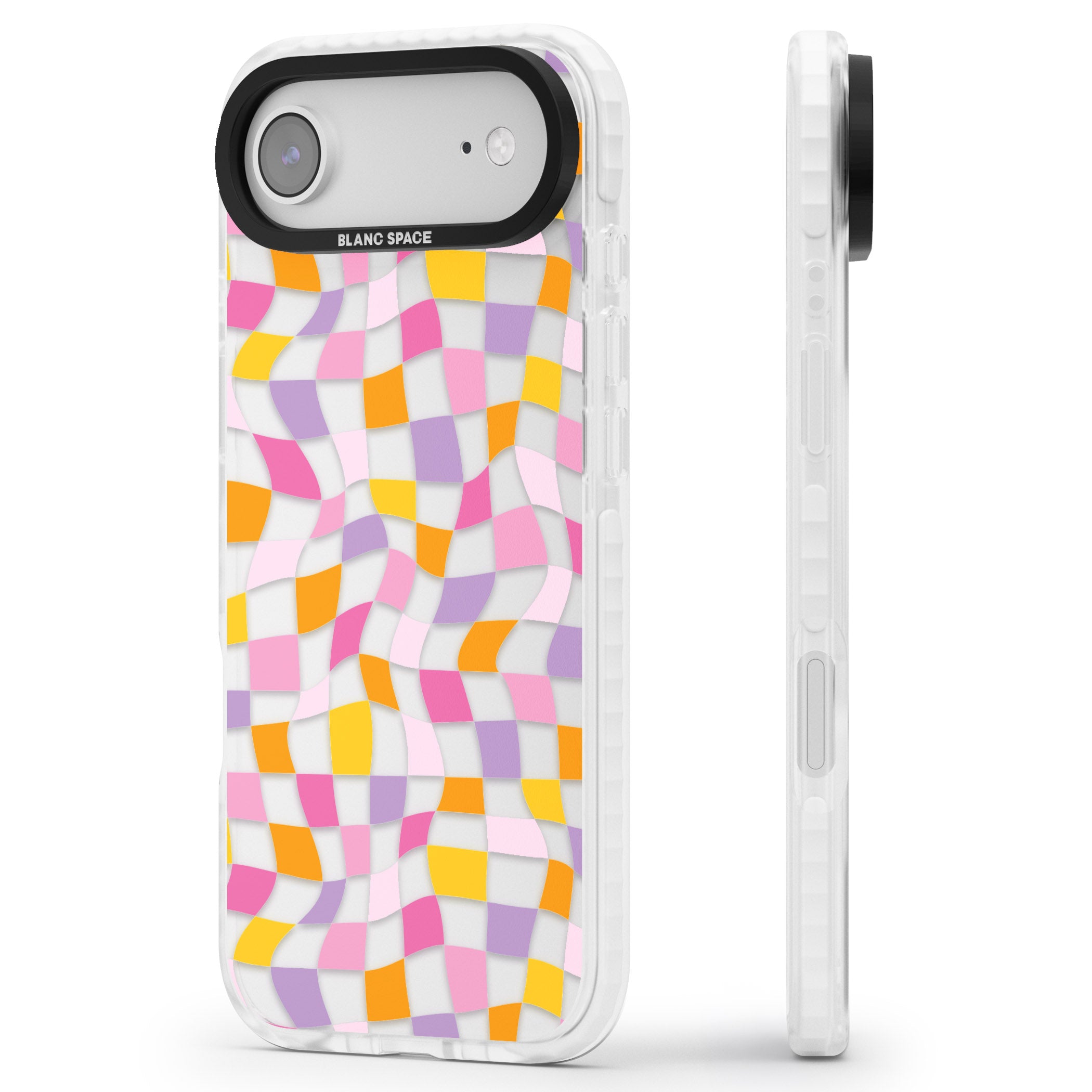 Wonky Squares Pattern iPhone 17 Air Impact Clear Phone Case Side Profile
