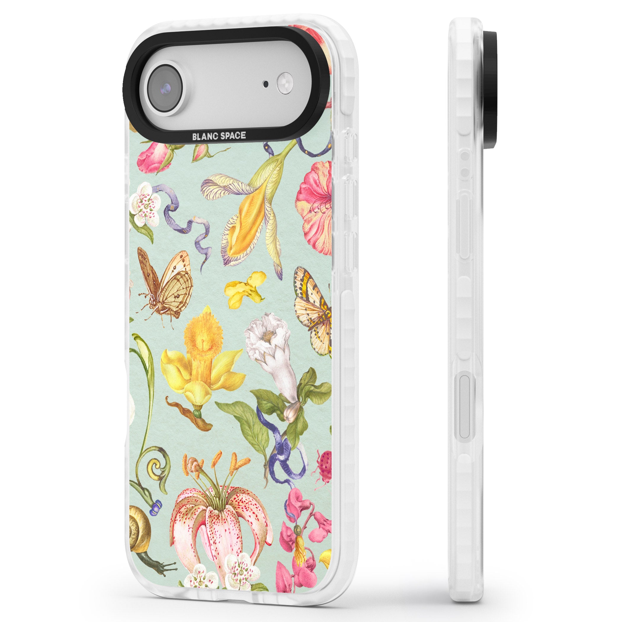 Blue Vintage Painted Flowers iPhone 17 Air Impact Clear Phone Case Side Profile