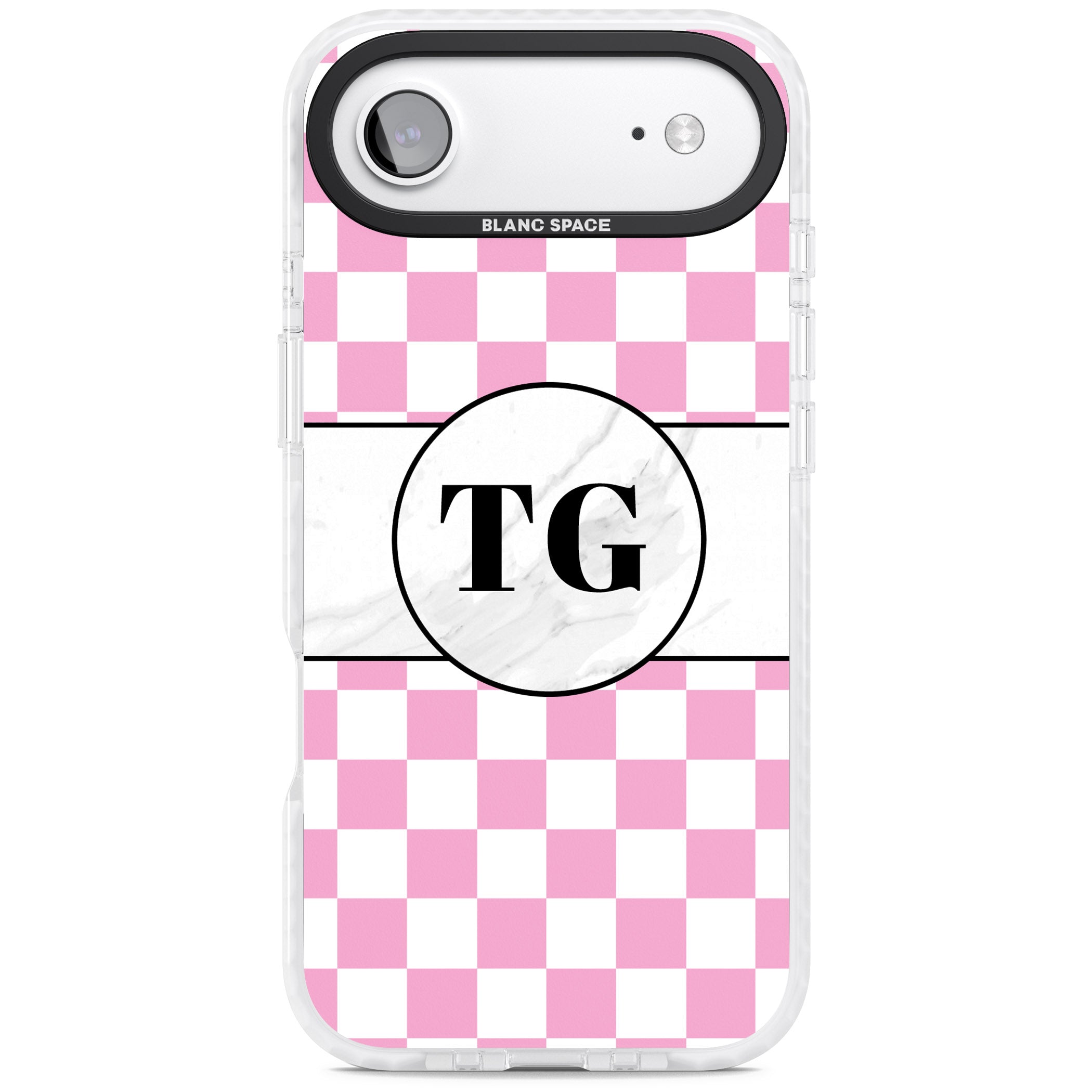 Personalised Monogrammed Pink Check iPhone 17 Air Impact Clear Phone Case