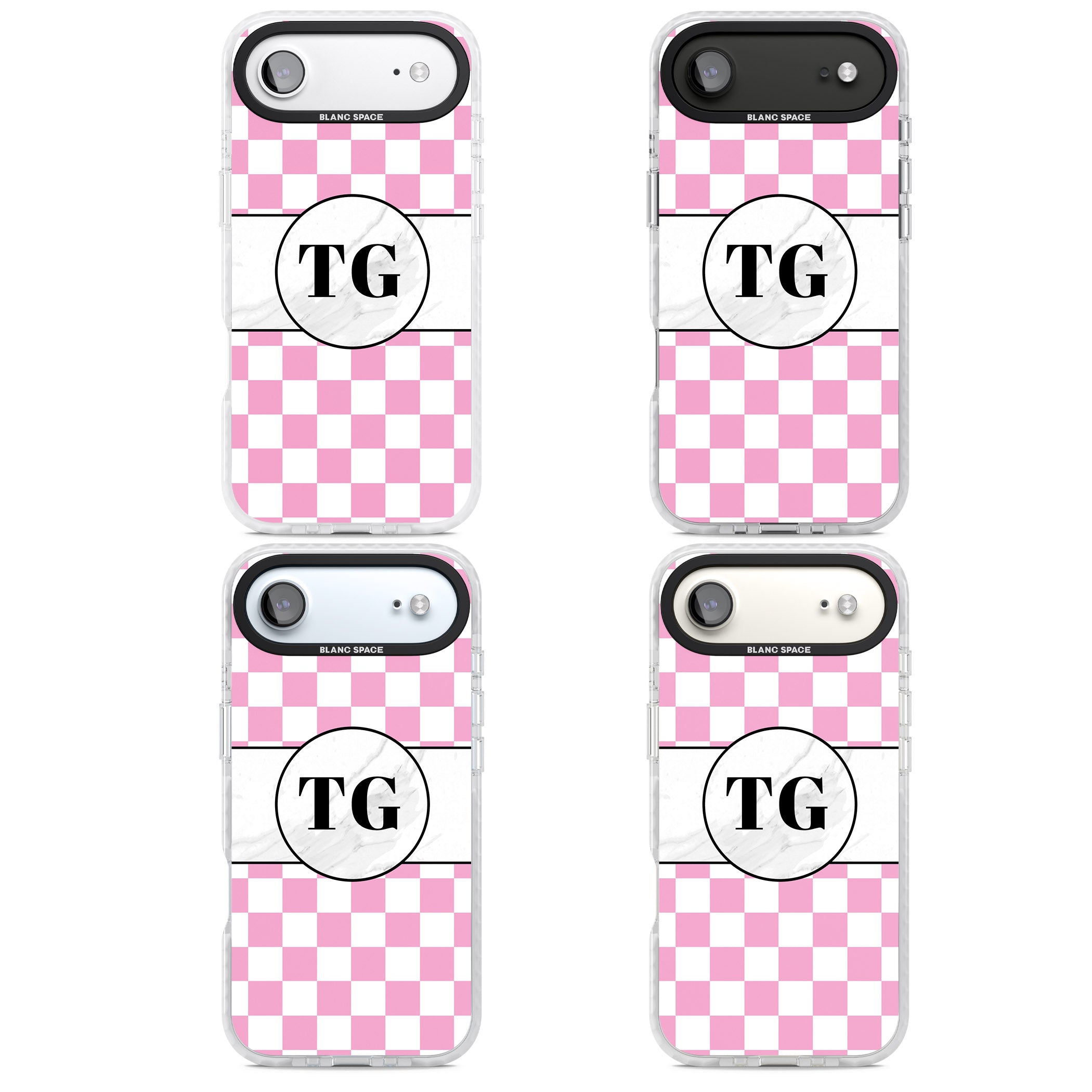 Personalised Monogrammed Pink Check iPhone 17 Air Impact Clear Phone Case APT Impact Protection