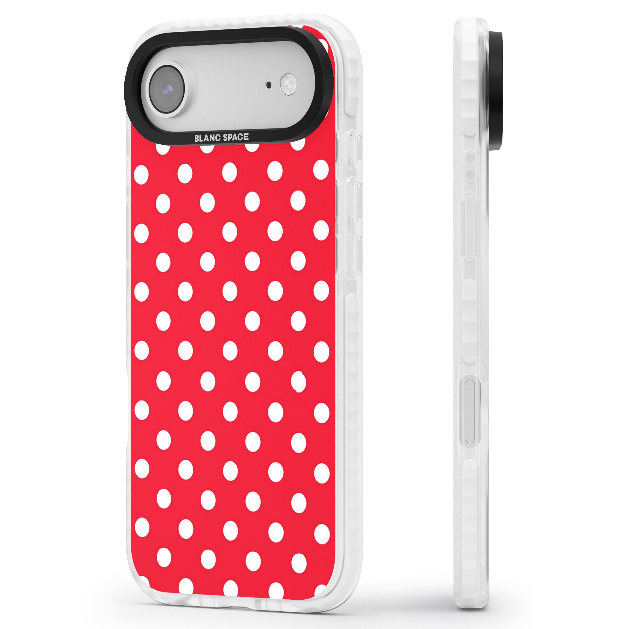 Designer Lava Red Polka Dot iPhone 17 Air Impact Clear Phone Case Side Profile