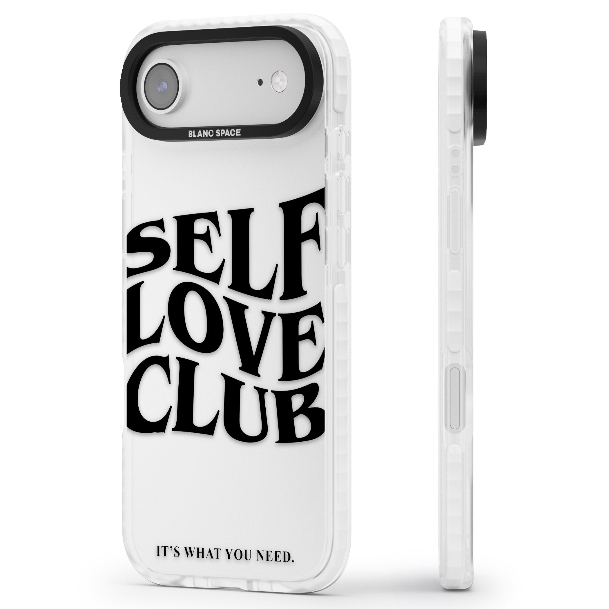 Self Love Club Black iPhone 17 Air Impact Clear Phone Case Side Profile