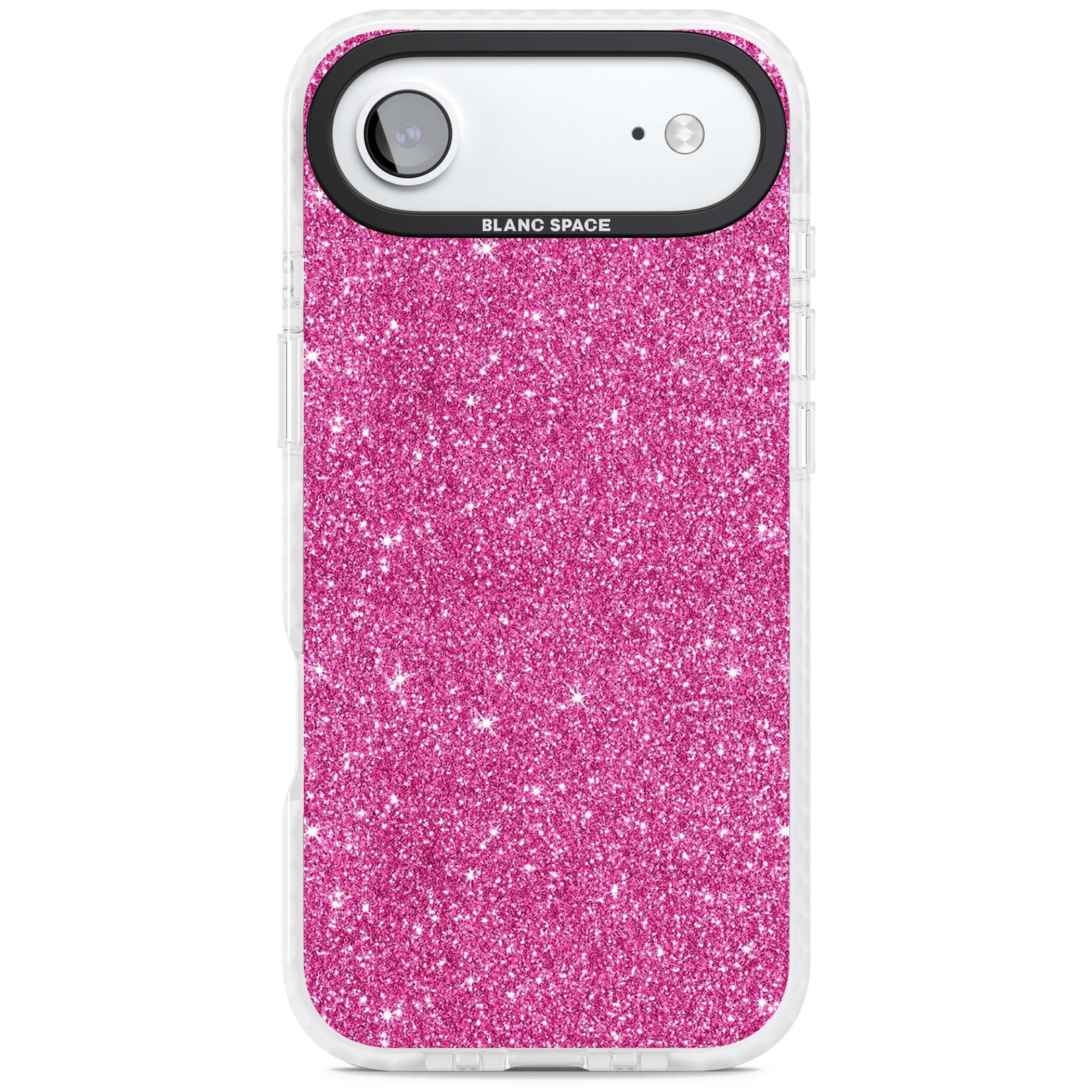 Pink Glitter Y2K iPhone case featuring hot pink glitter wallpaper with sparkle shimmer effect | Black Impact case for iPhone Air