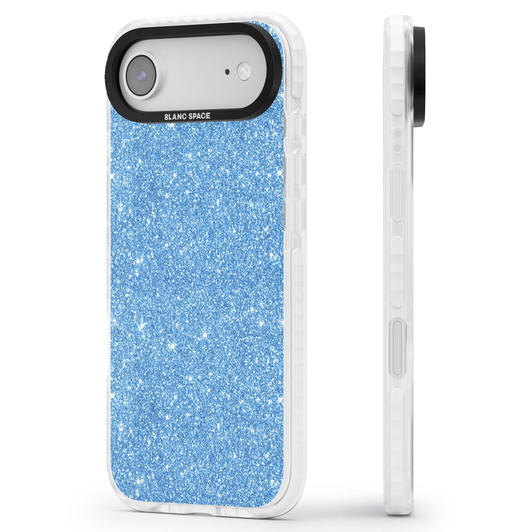 Blue Glitter blue glitter iPhone case featuring dense sparkling cerulean glitter with a glamorous shimmering finish | Black Impact case for iPhone Air